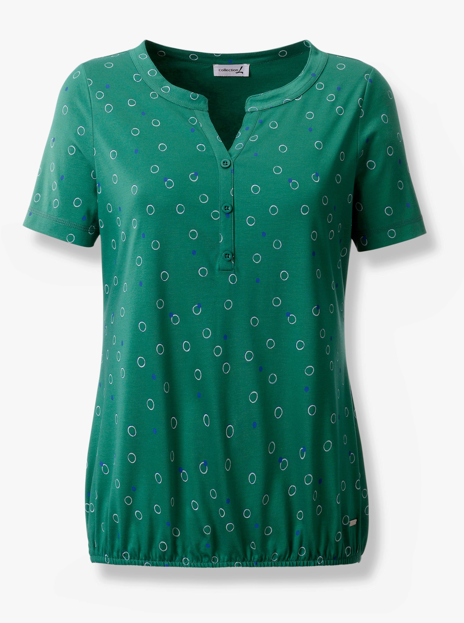 Print-Shirt mit elastischem Saum - grün-weiß-bedruckt