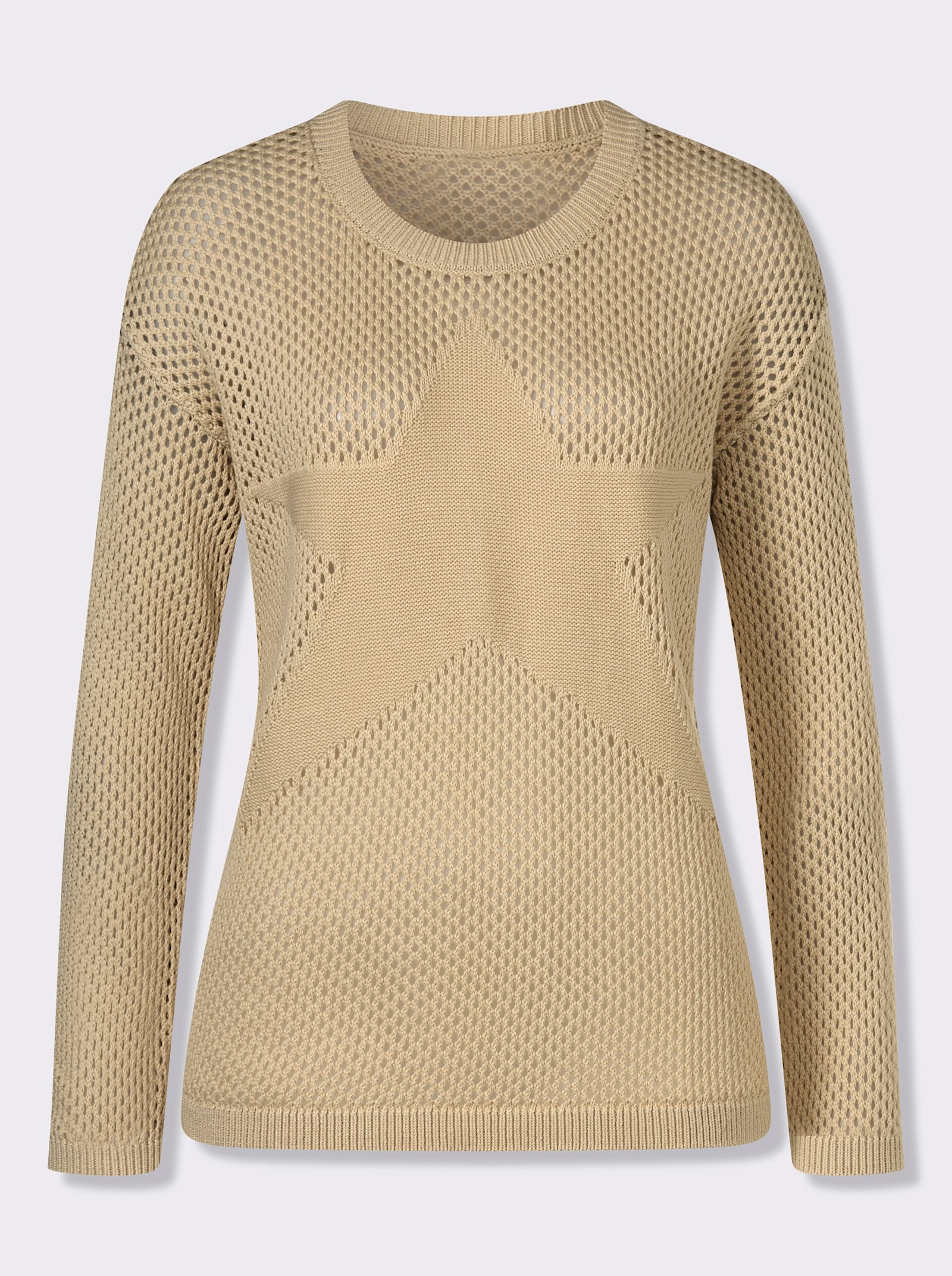 Ajourpullover mit eingestricktem Stern vorne - sand
