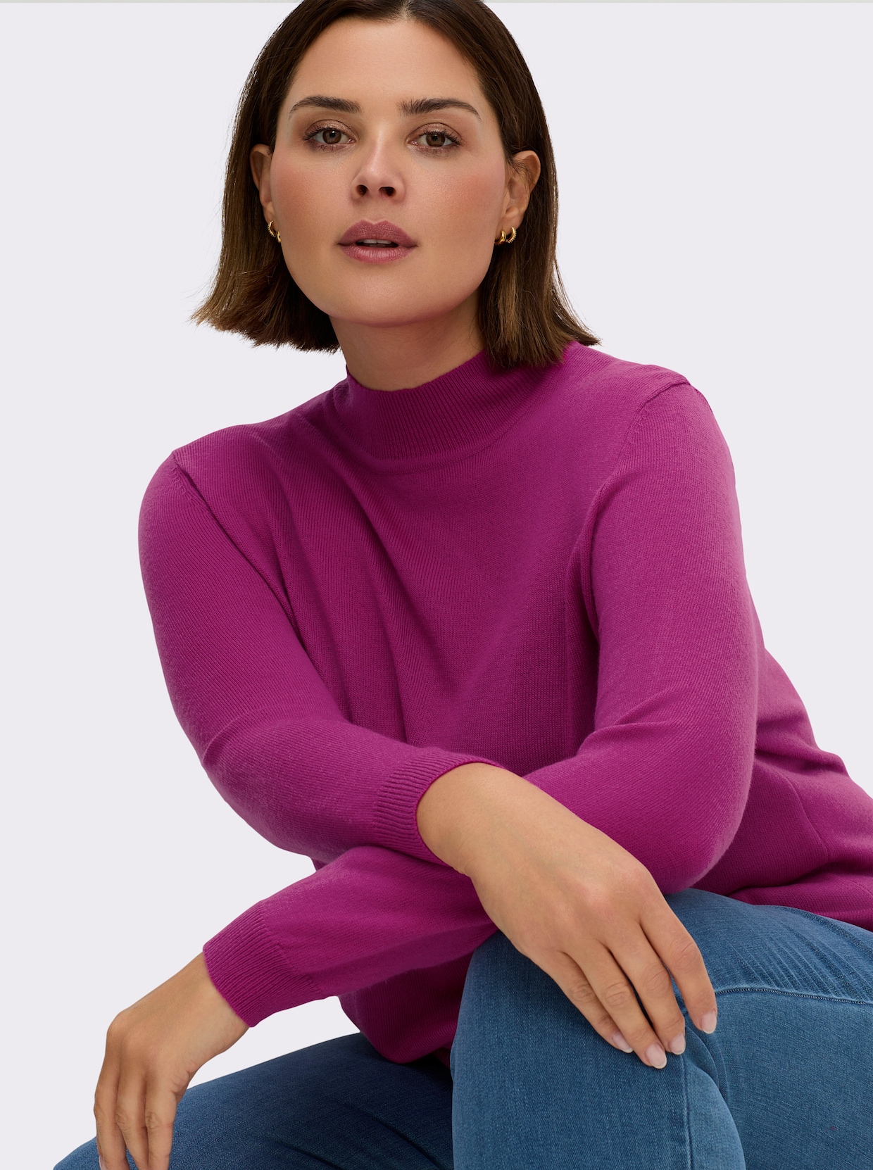 Stehkragenpullover weich wie Kaschmir - magenta
