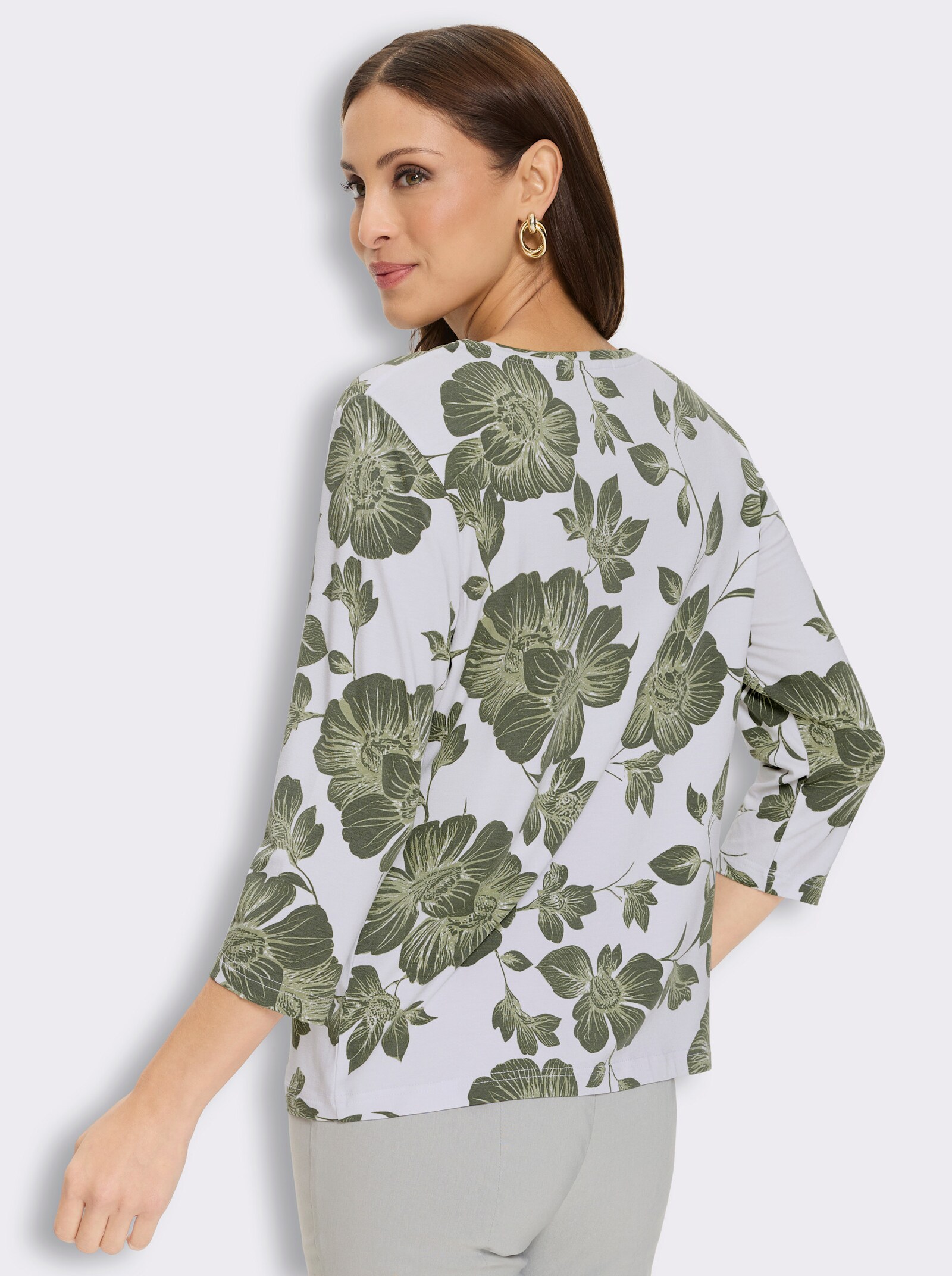 Print-Shirt im Blütendessin - weiß-khaki-bedruckt