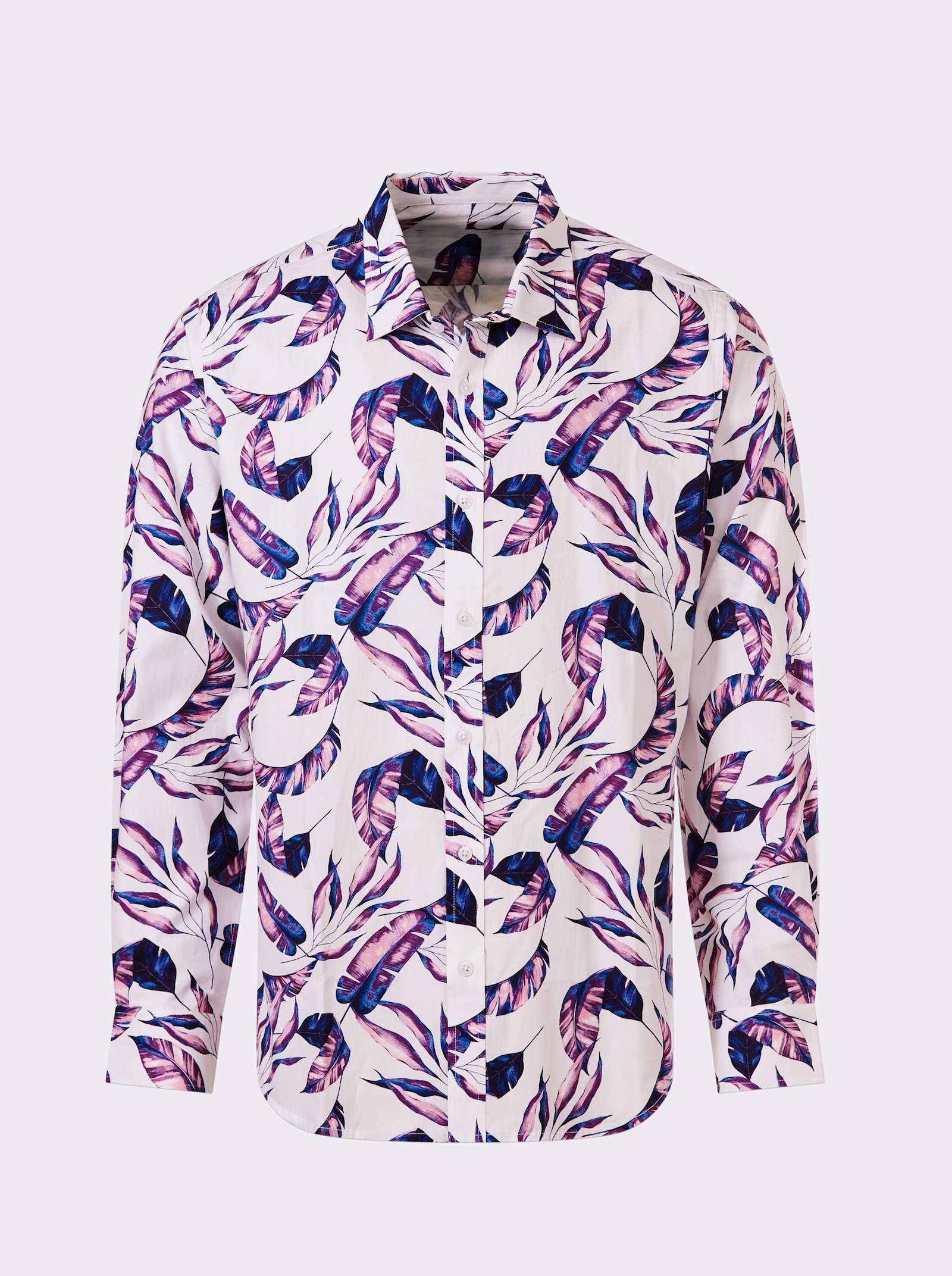 Marco Donati Langarmhemd mit Blätter-Print - weiß-lila-bedruckt