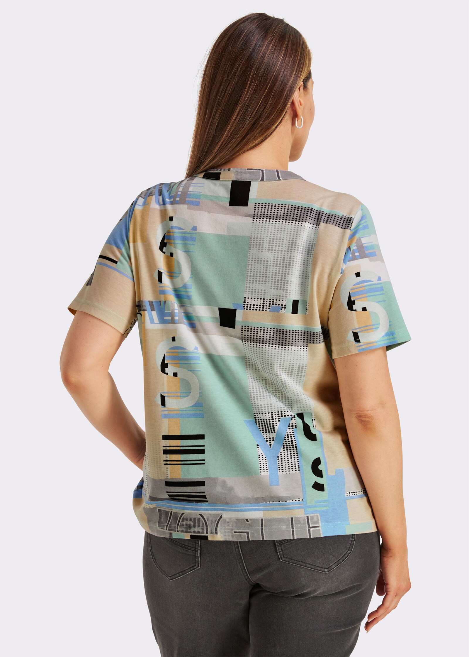 Kurzarmshirt im Baumwoll-Modal-Mix - bleu-sand-bedruckt