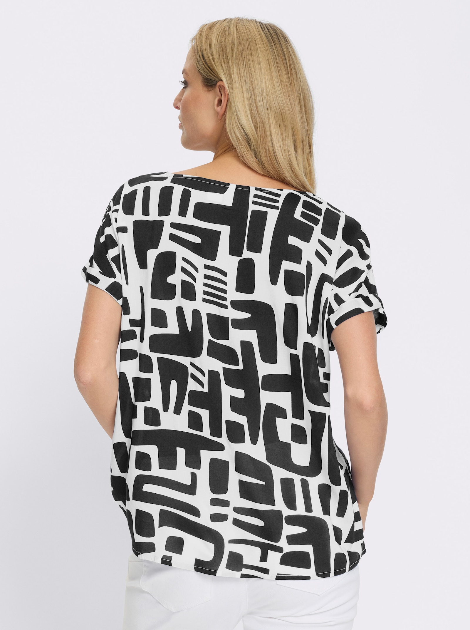 heine Kurzarmbluse mit - schwarz-ecru-bedruckt