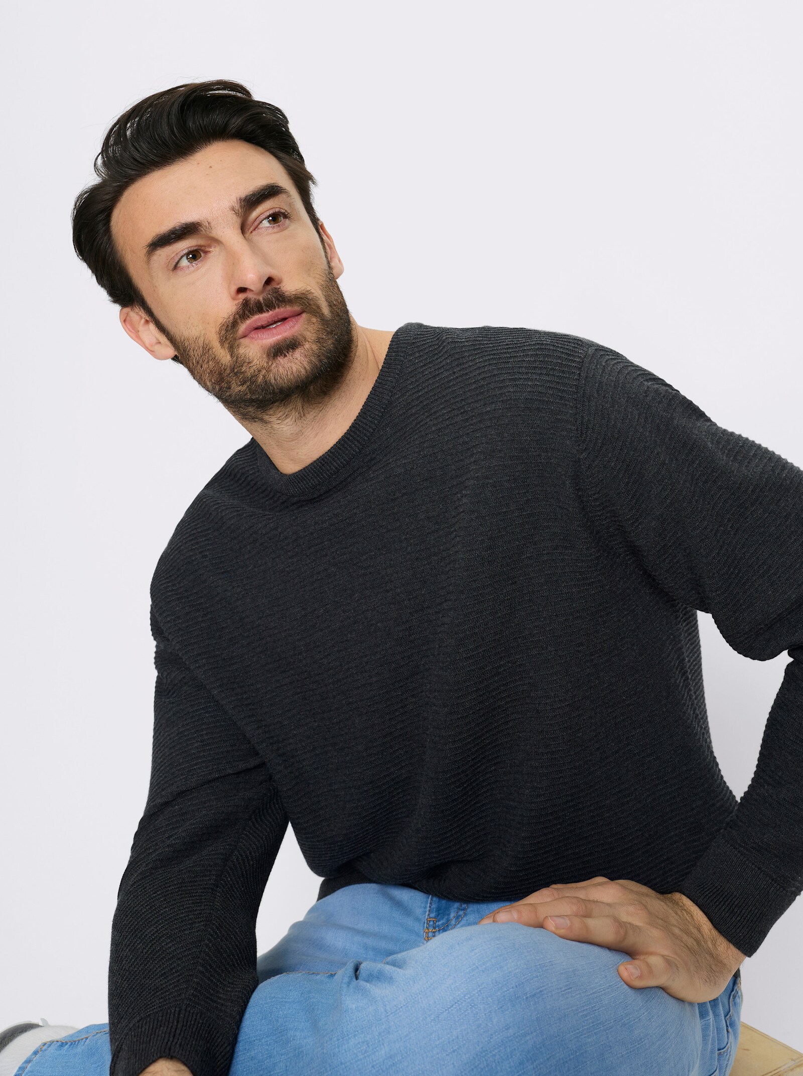 Marco Donati Rundhalspullover mit Linksstrick-Muster - anthrazit-meliert
