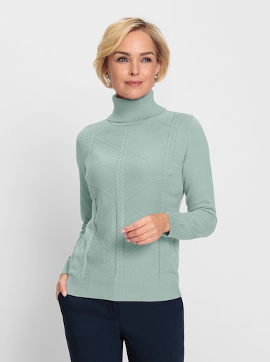 Rollkragenpullover im Strickmuster-Mix - kalkmint