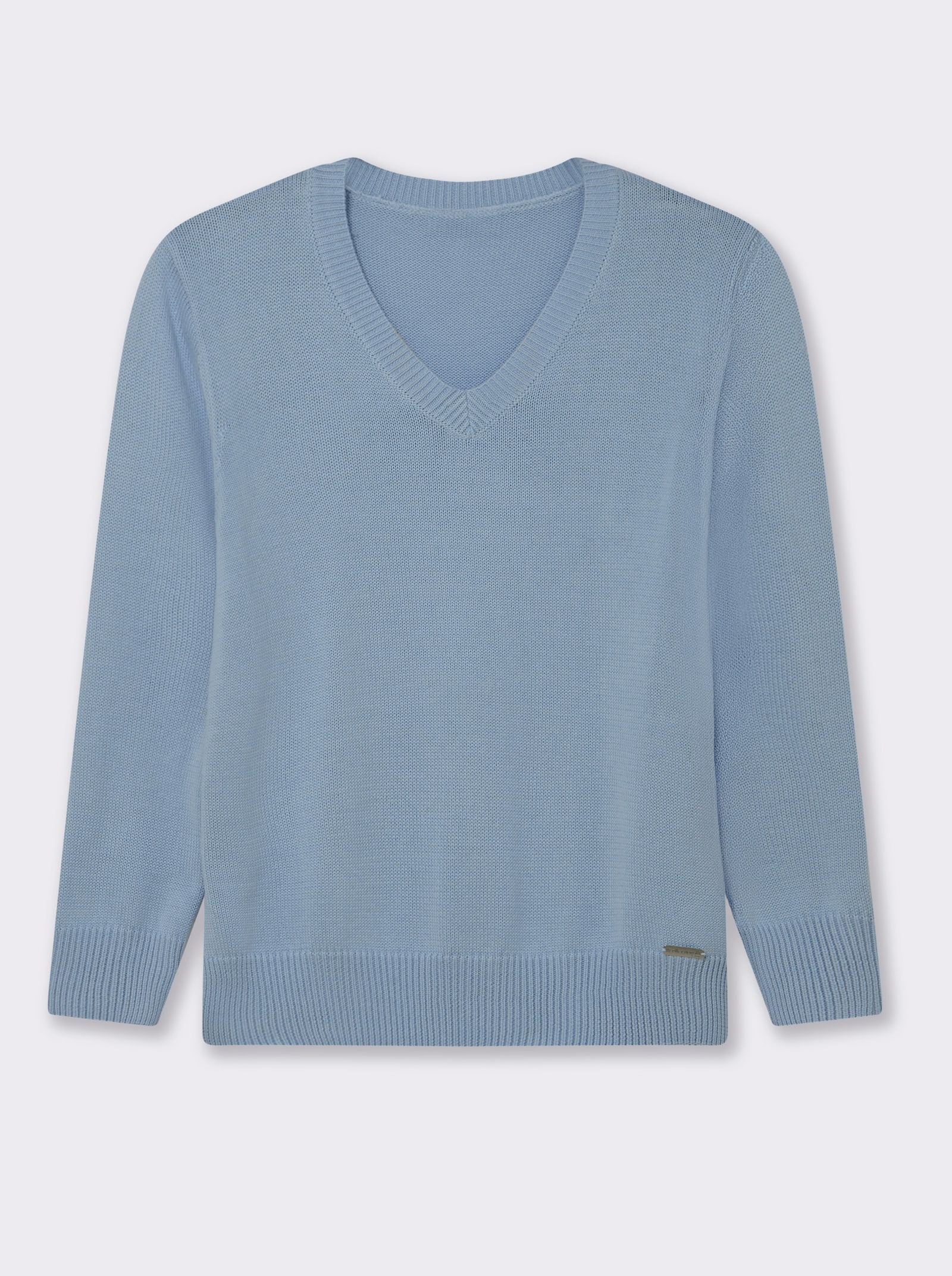 V-Ausschnitt-Pullover mit Baumwolle - eisblau