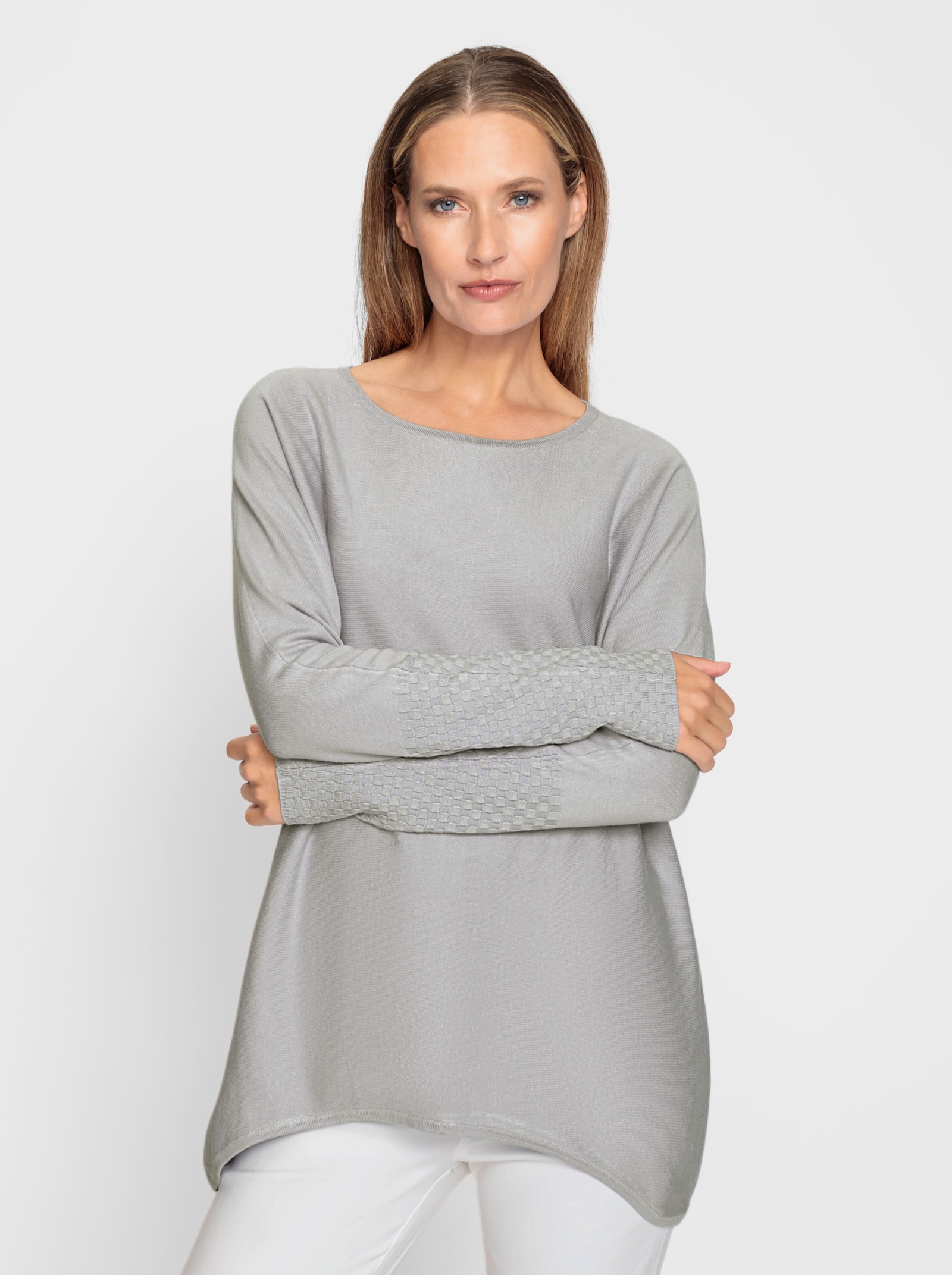 heine Fledermauspullover mit asymmetrischem Saum - hellgrau