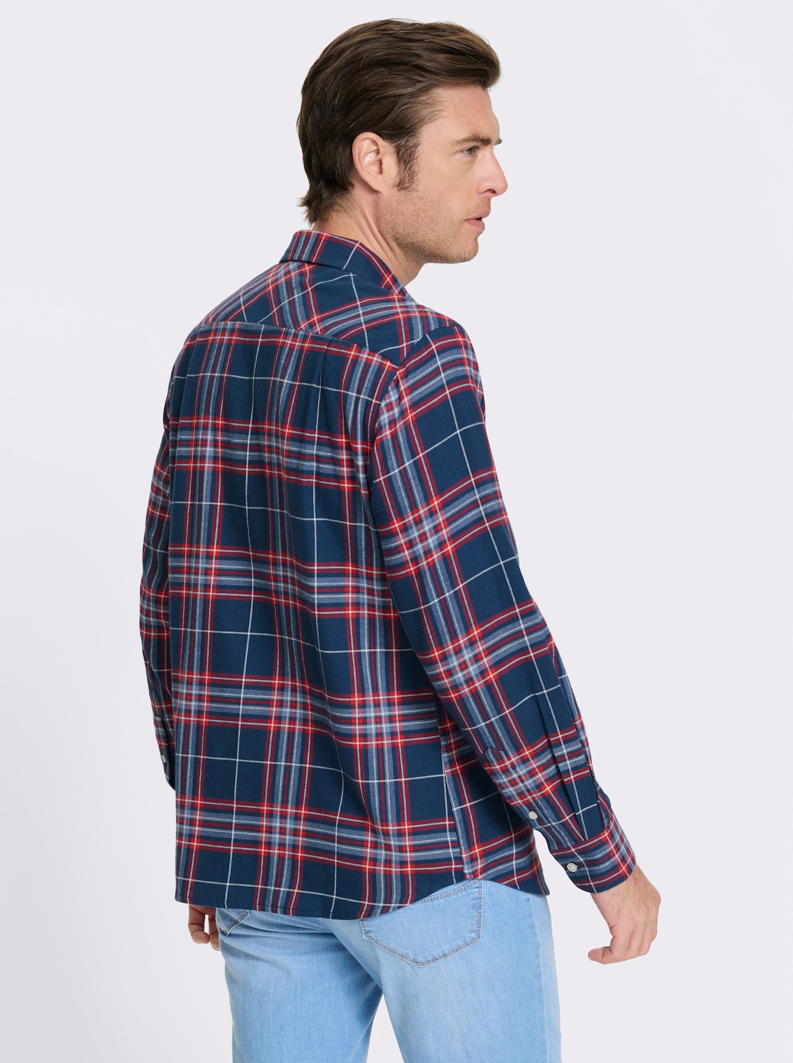 Catamaran Langarmhemd aus Baumwoll-Flanell - dunkelblau-erdbeere-kariert