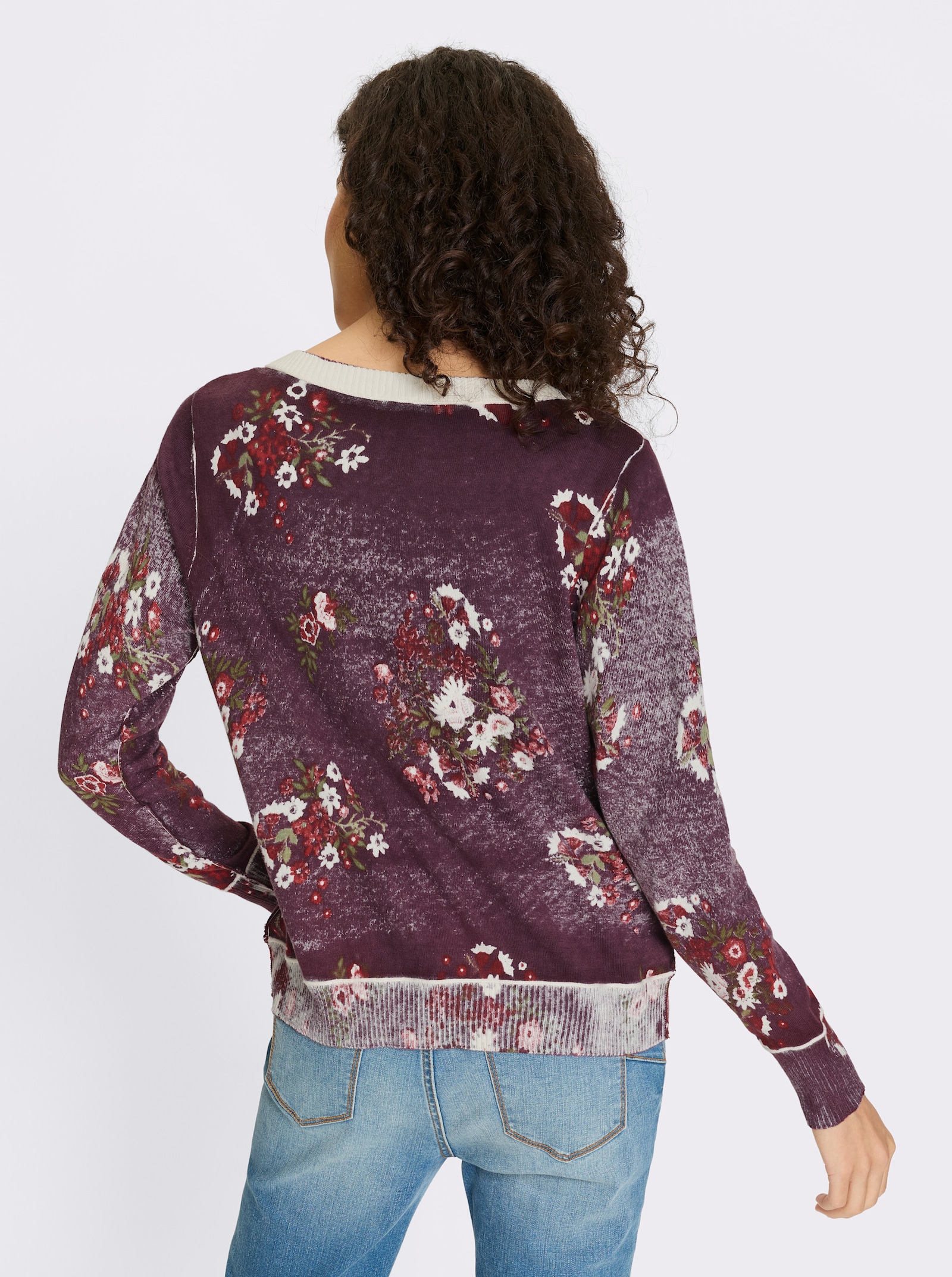 heine Strickjacke mit Blüten-Print - burgund-champagner-bedruckt