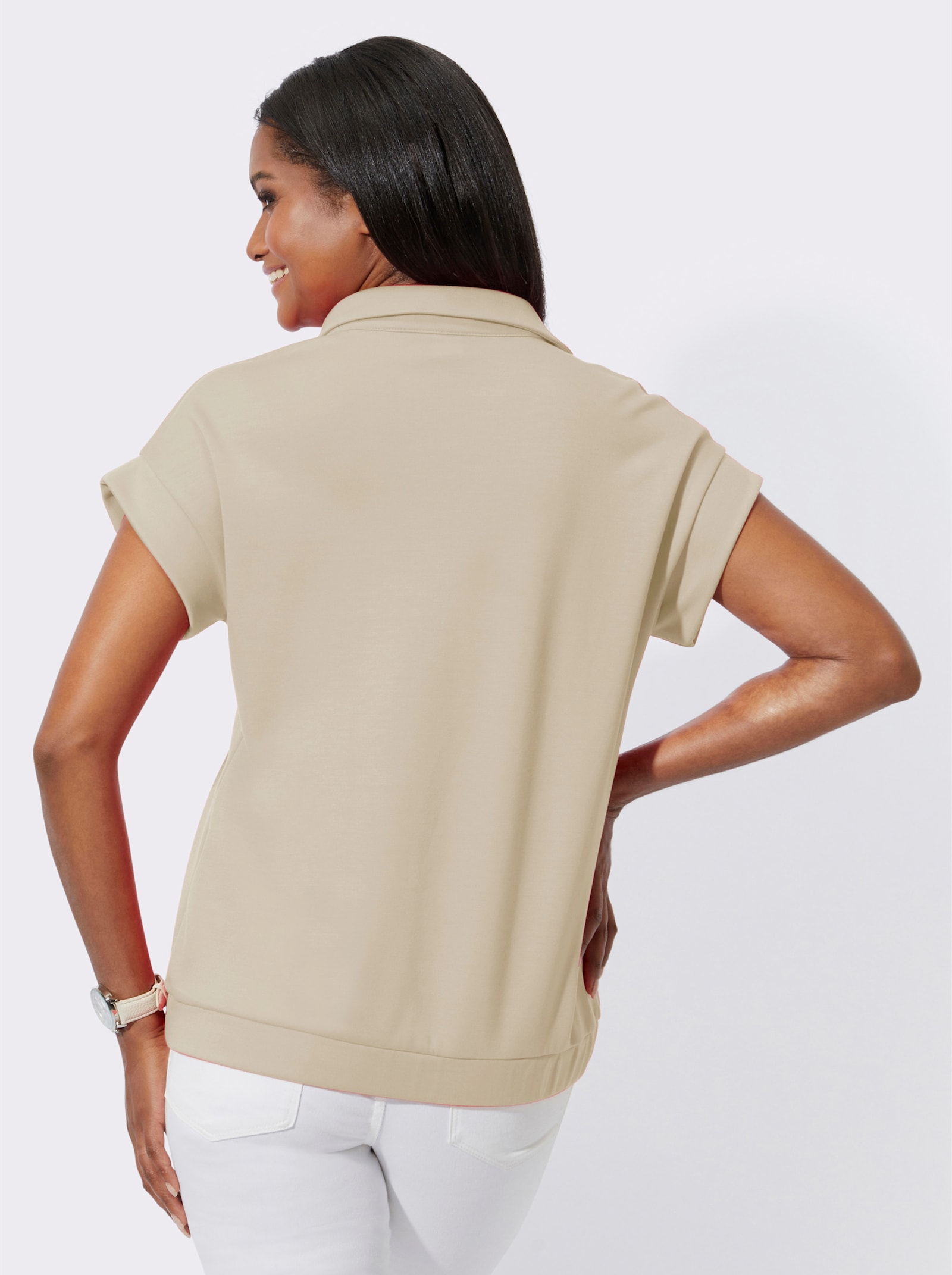 Poloshirt mit überschnittenen Schultern - sand