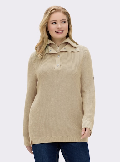 Strickpullover mit Troyerkragen - sand