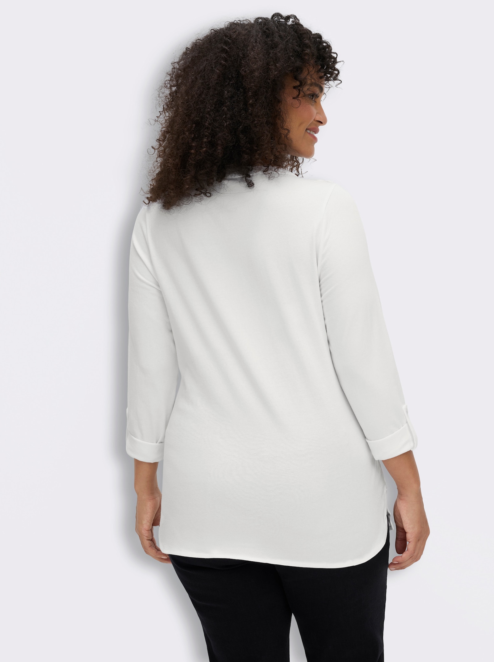 Tunikashirt Raffung an derSchulterpasse - weiß