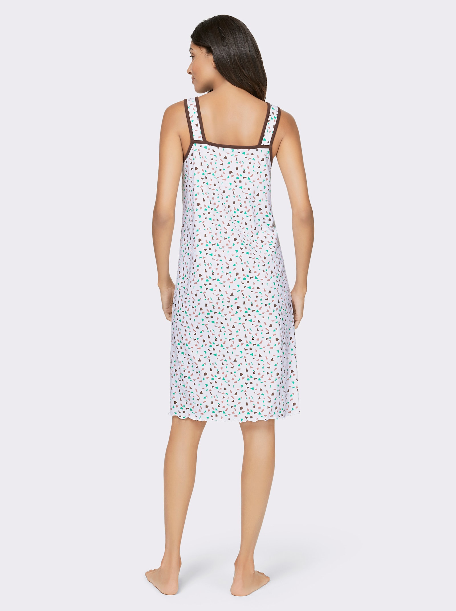 Nachthemd met contrastkleurige paspels - ecru geprint