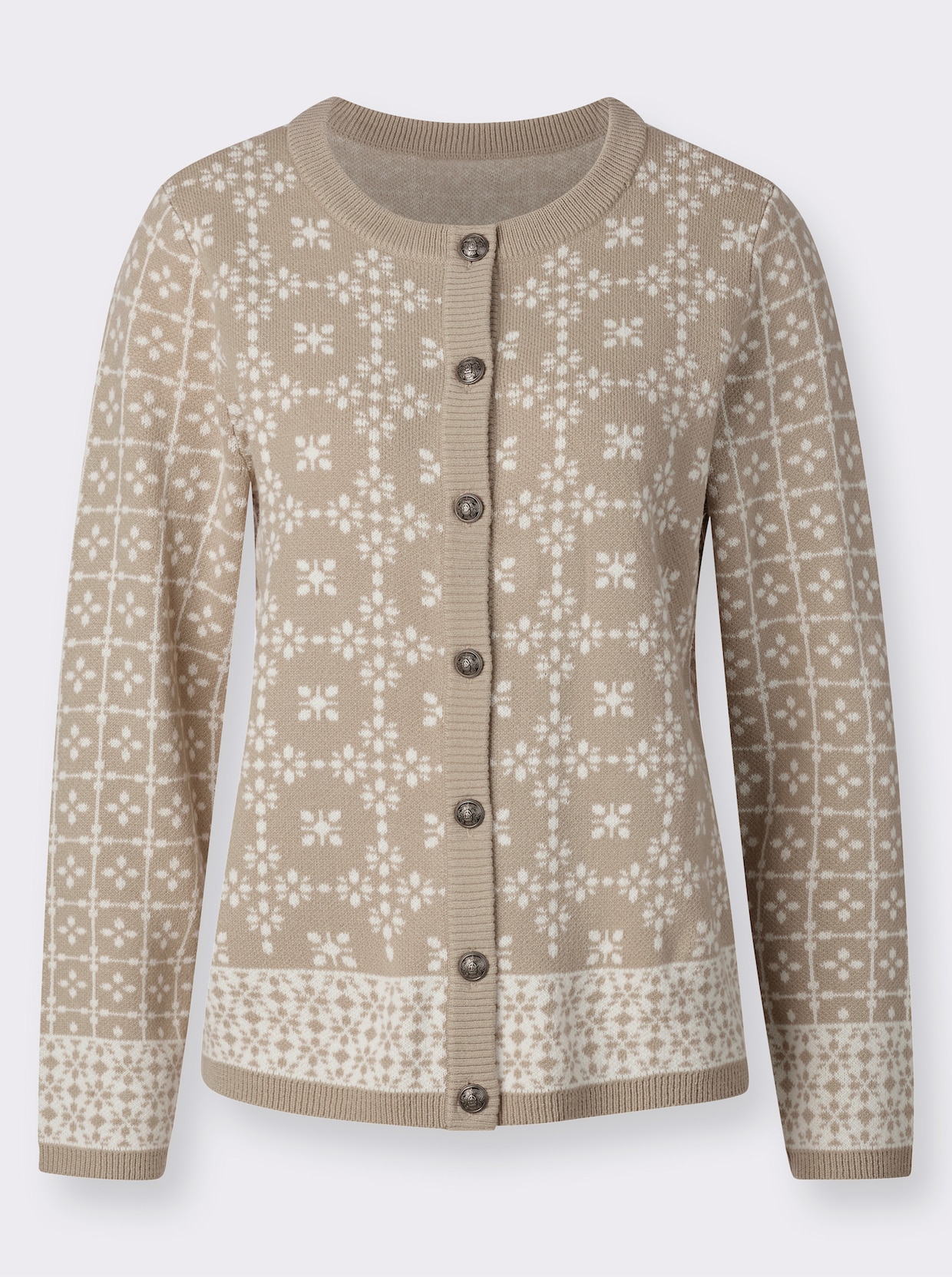 Jacquardstrickjacke - sesam-champagner-gemustert
