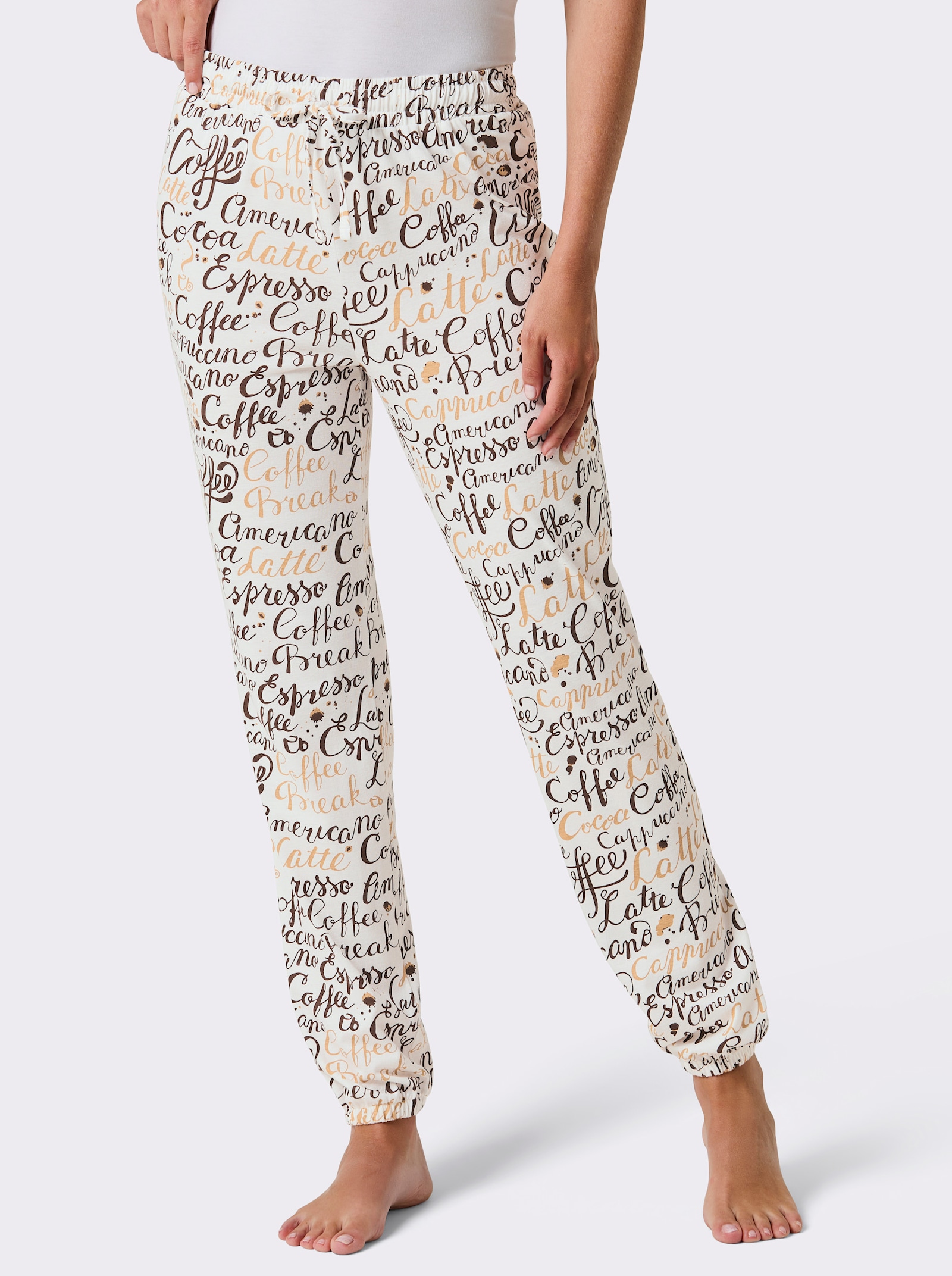 wäschepur Pyjama-Broek - ecru/choco bedrukt