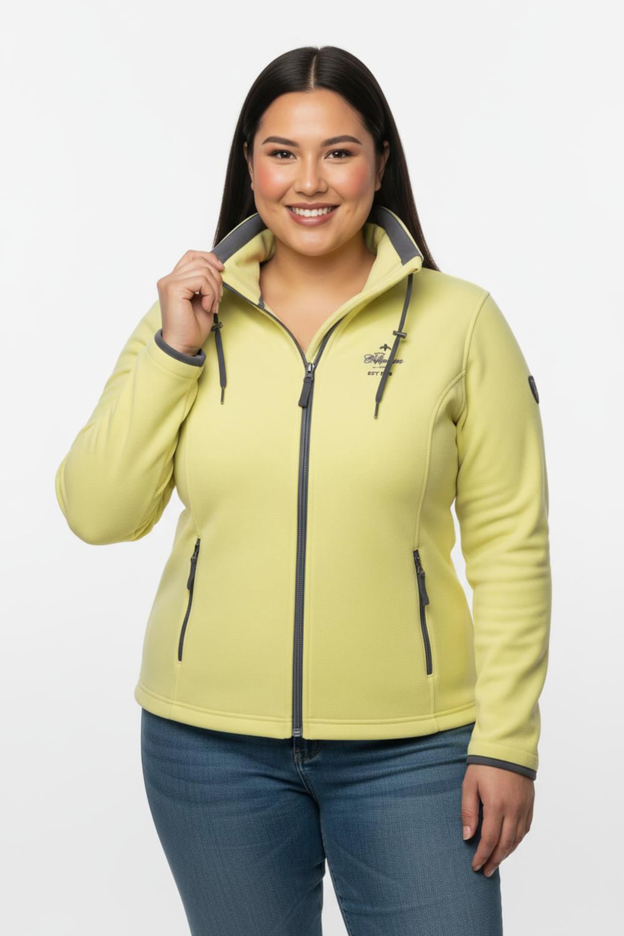 Fleecejacke mit schrägen Reißverschluss-Taschen - zitrone