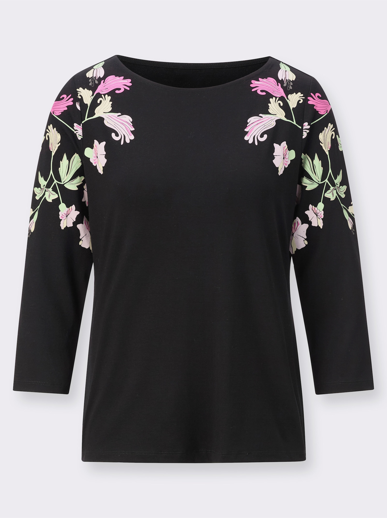 3/4-Arm-Shirt aus hochwertiger Viskose - schwarz-mauve-bedruckt