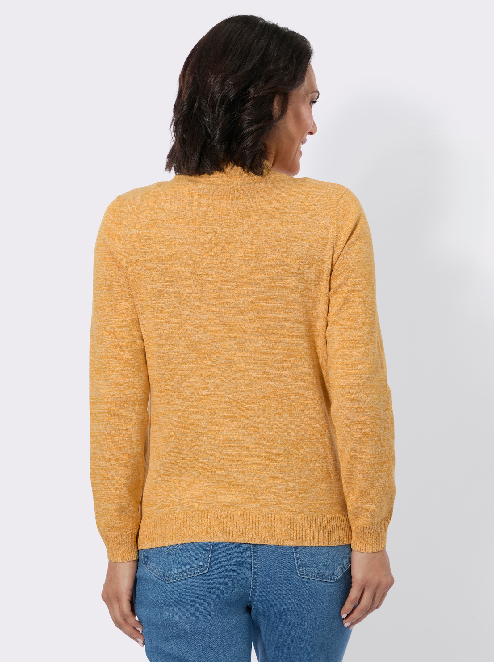 Stehkragenpullover mit gerippten Bündchen - ocker-meliert