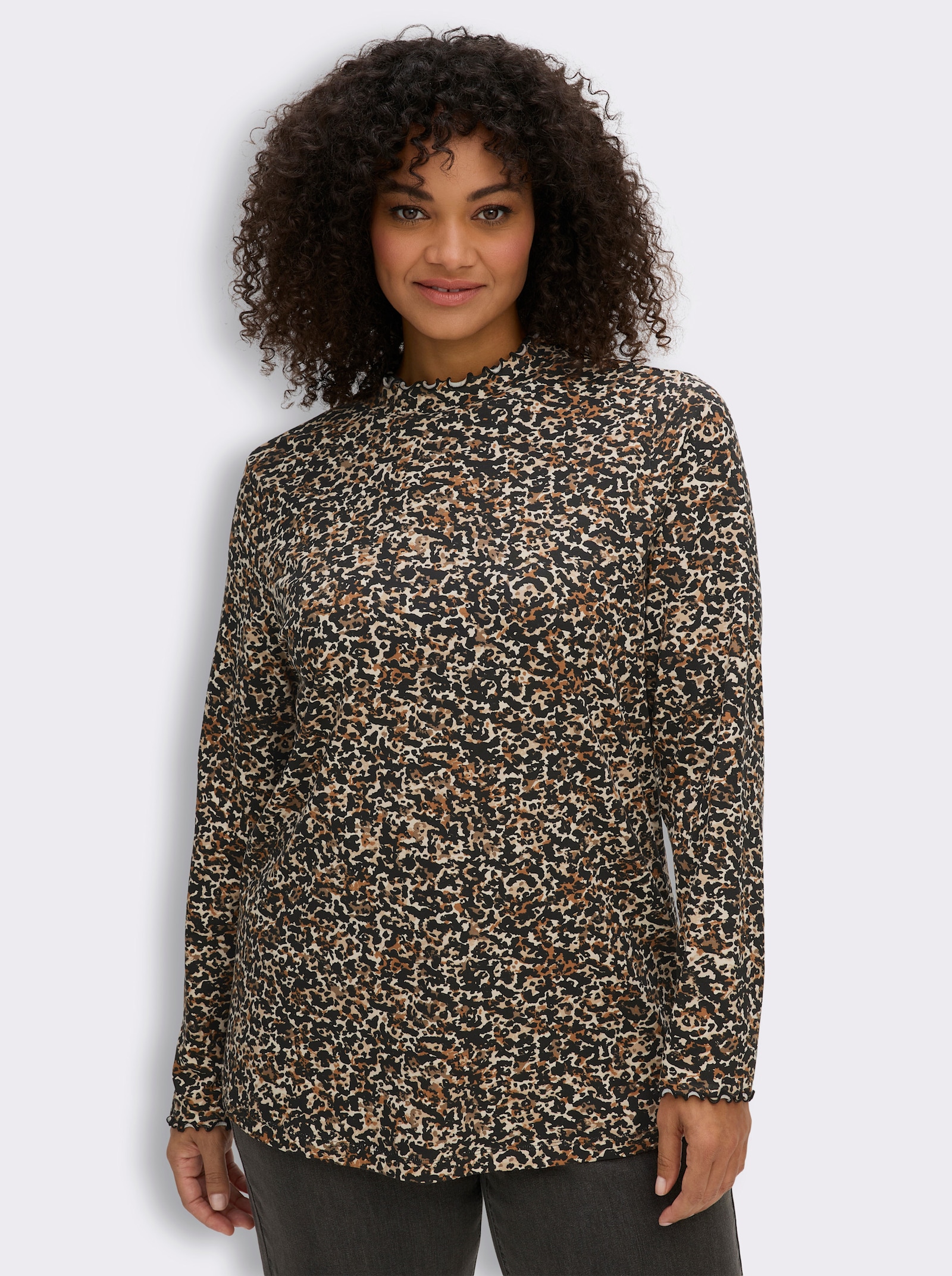 sheego Langarmshirt mit Animalprint - schwarz-cognac-bedruckt
