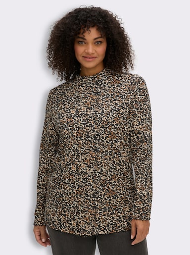 sheego Langarmshirt mit Animalprint - schwarz-cognac-bedruckt
