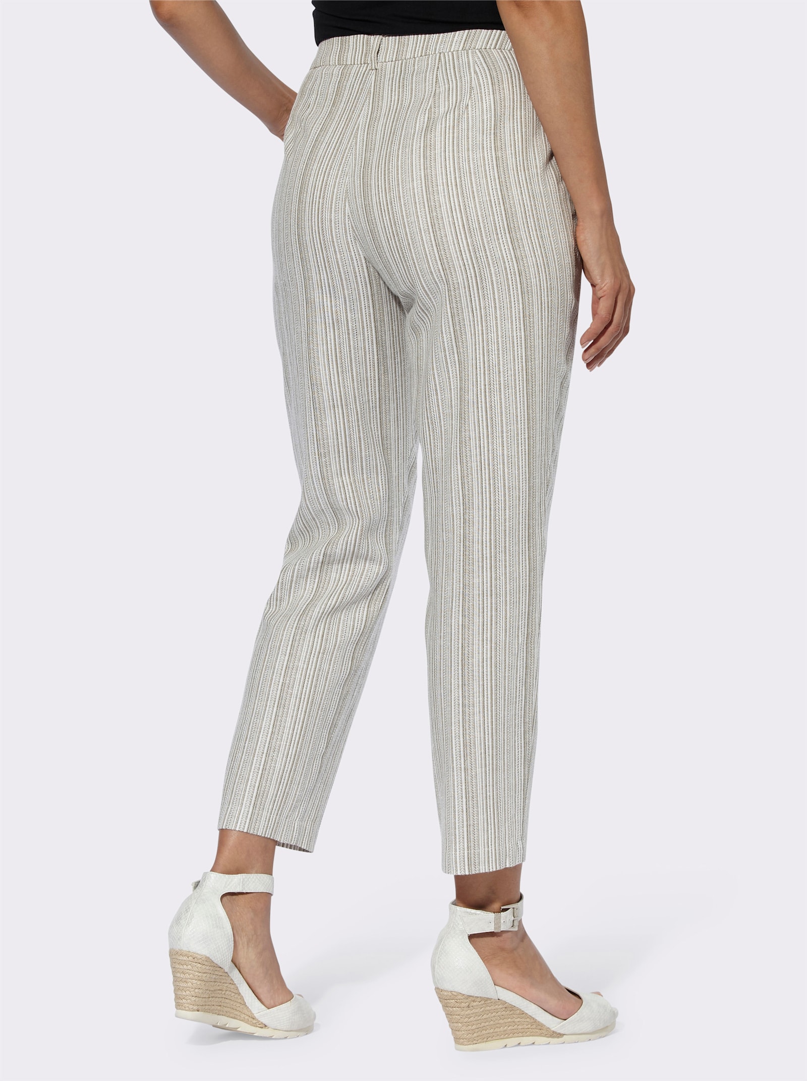 Leinenhose mit Jacquard-Muster - champagner-khaki-gestreift