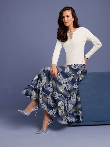 CREATION L PREMIUM Langarm-Pullover mit abnehmbarer Spange - ecru