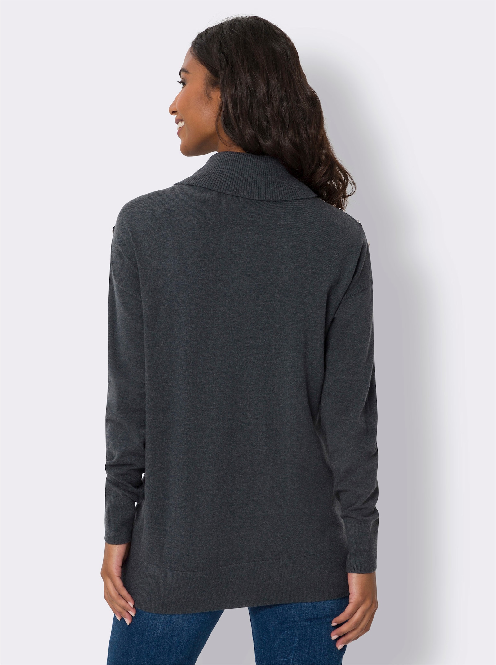 heine Rollkragenpullover mit Zierknöpfen an der Schulter - anthrazit-meliert