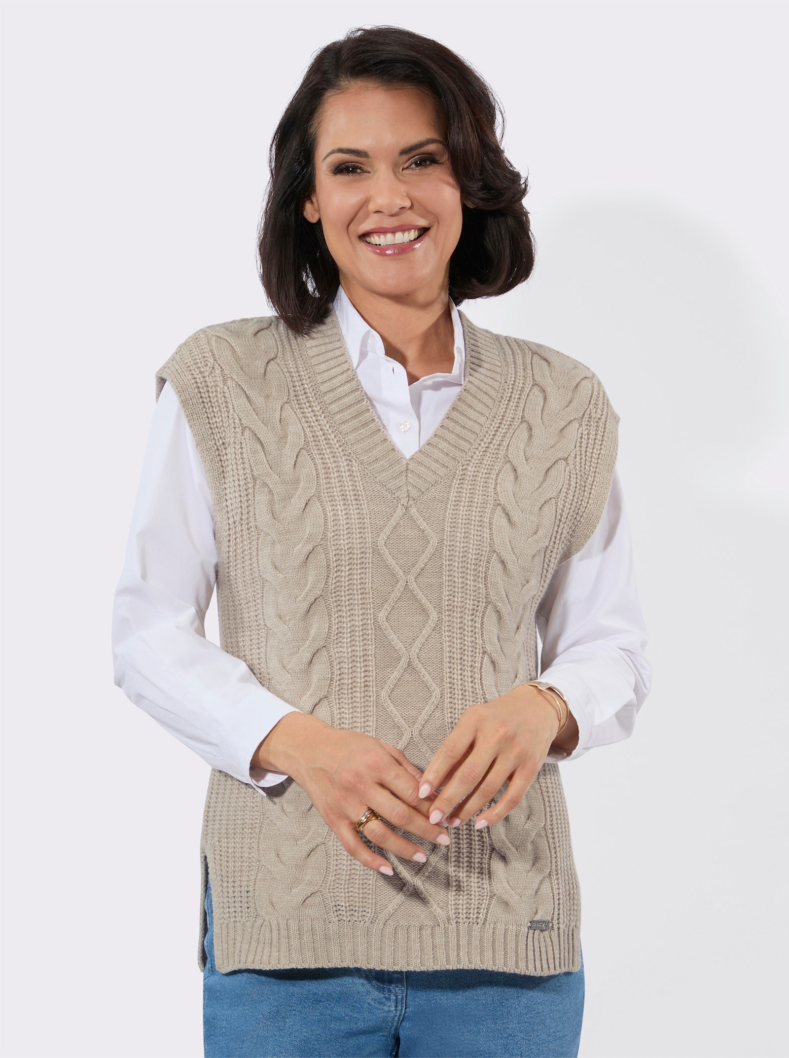 Pullunder mit großzügigem V-Ausschnitt - sand-meliert