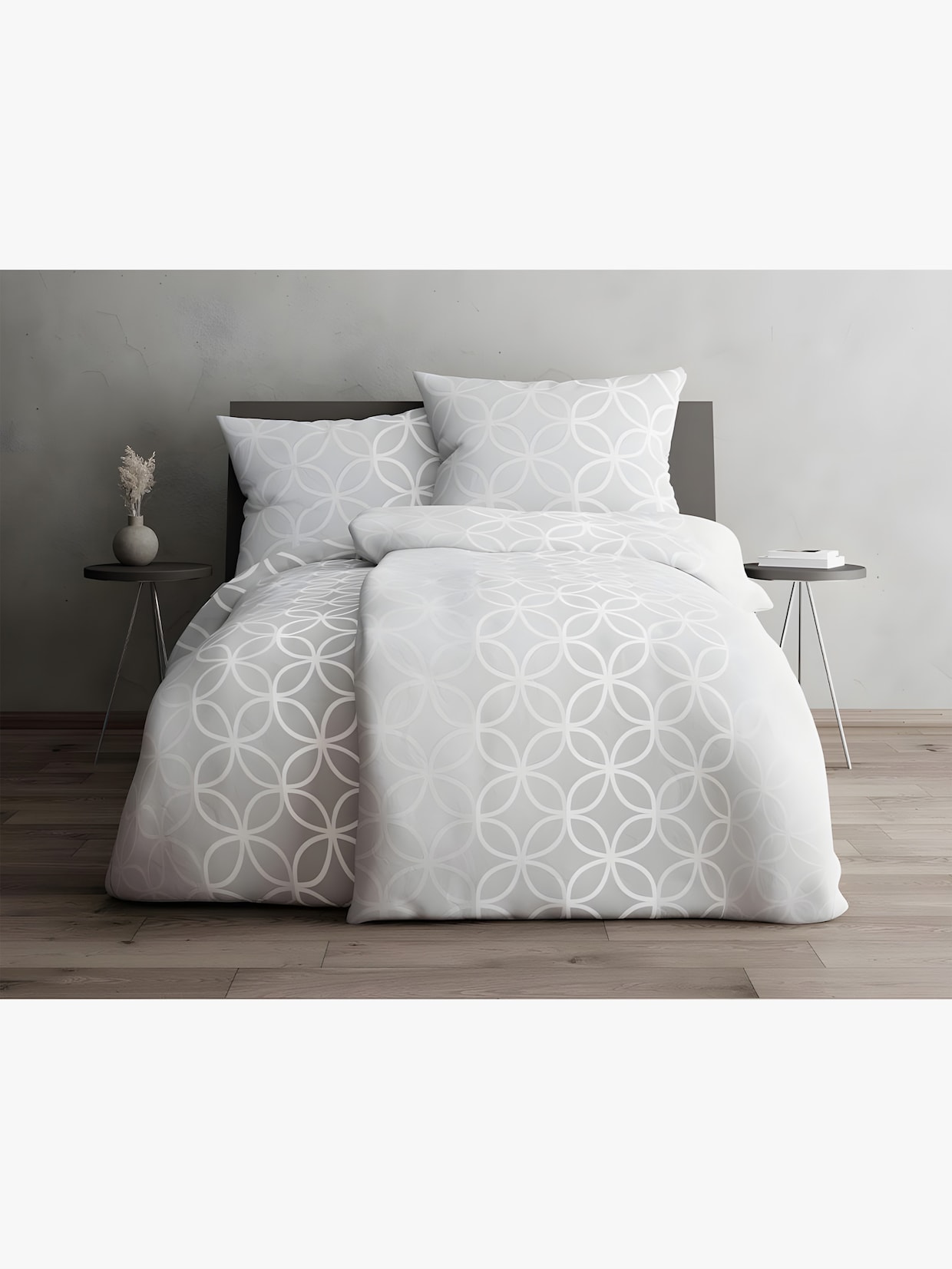 Grund Wendebettwäsche - grau-weiß-bedruckt