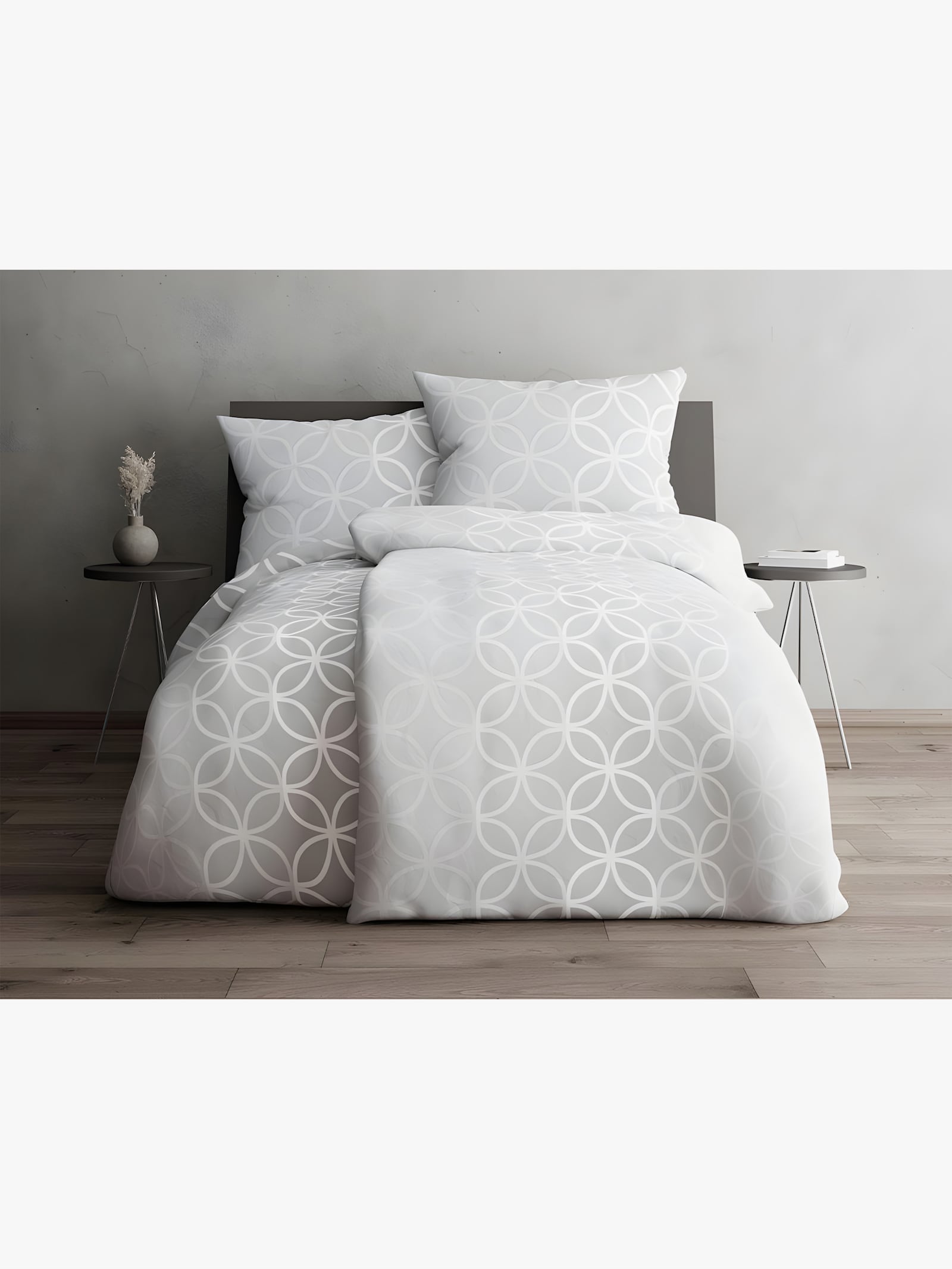 Grund Wendebettwäsche - grau-weiß-bedruckt