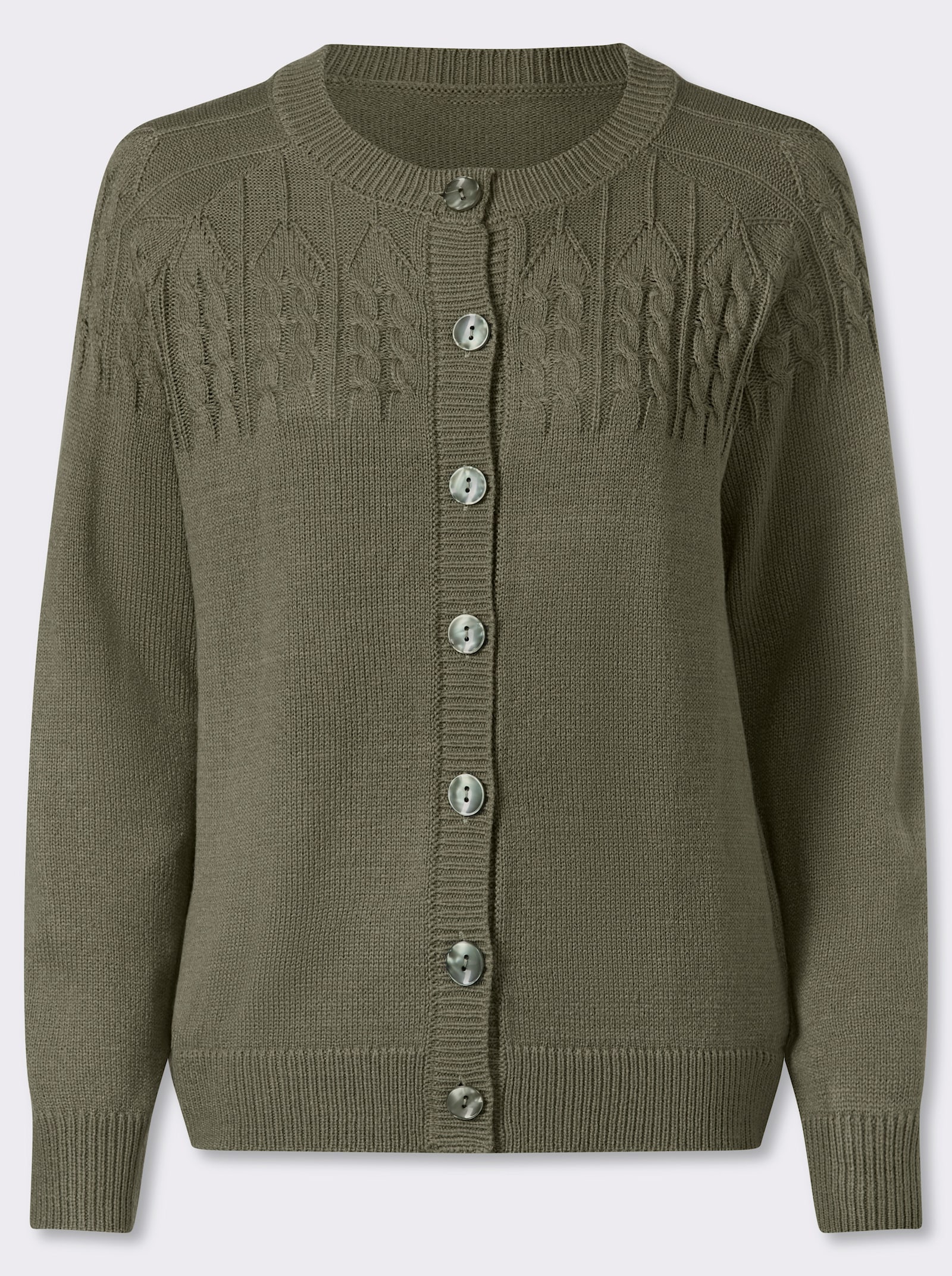 Strickjacke mit Zopfmuster - khaki