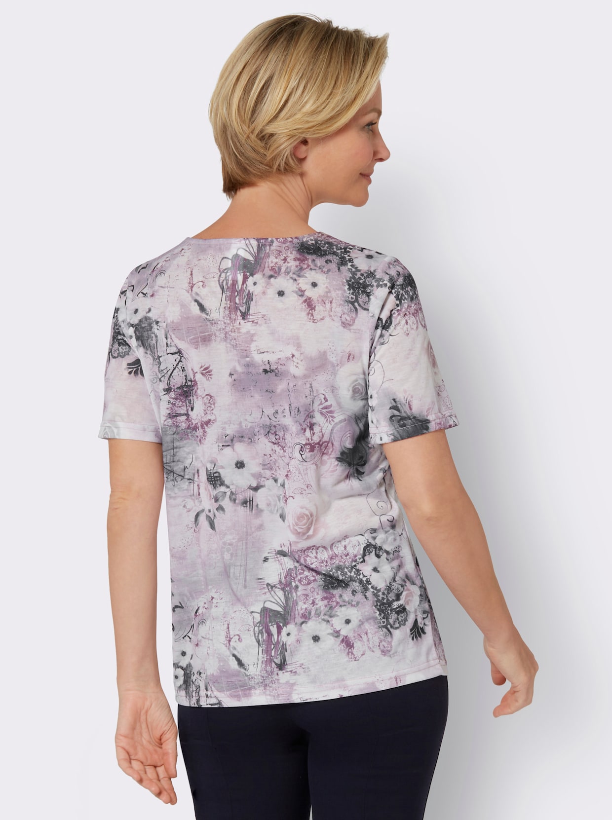 Kurzarm-Shirt - mauve-steingrau-bedruckt