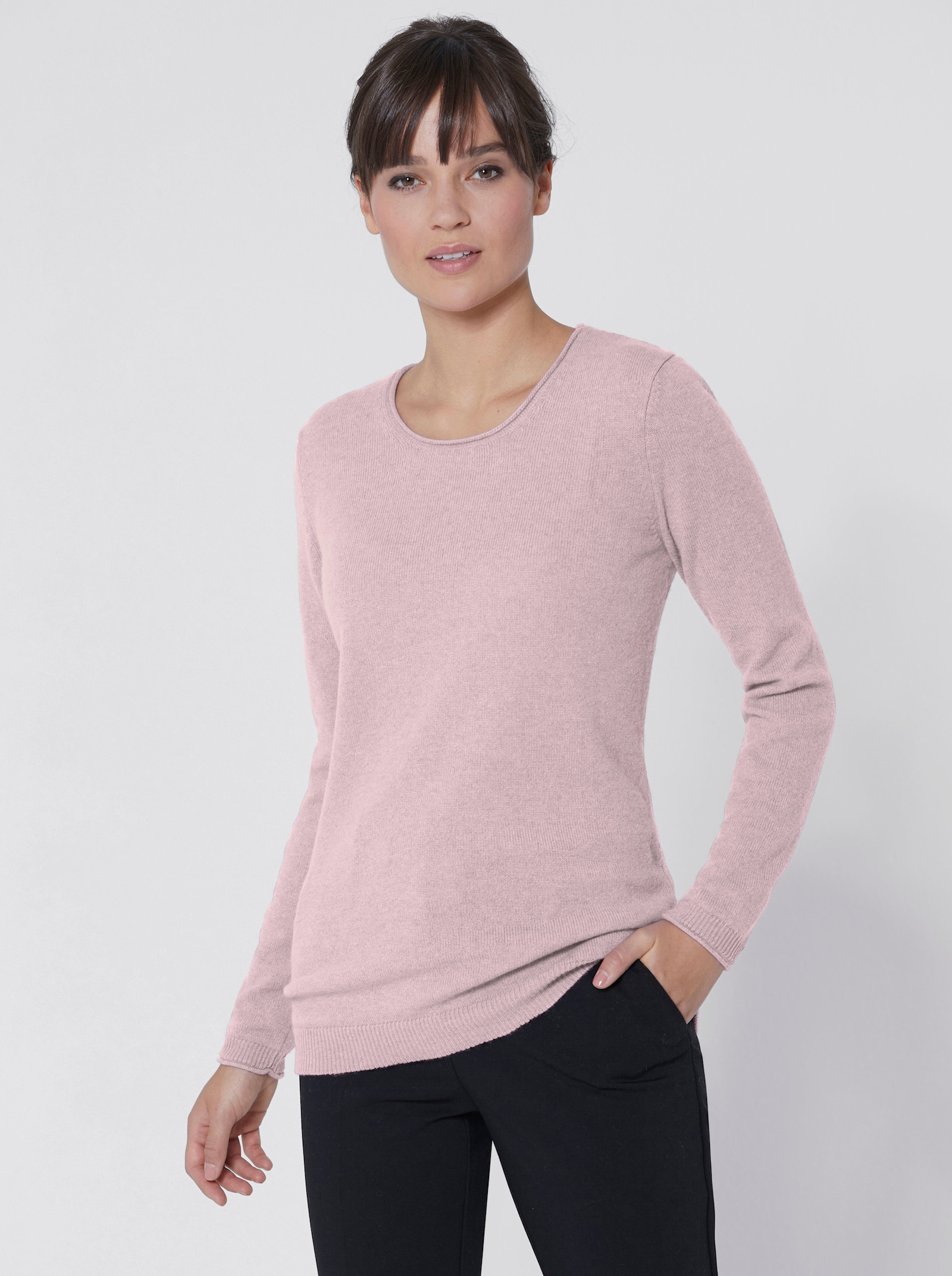 Kaschmirpullover mit Rollkanten - rosé-meliert