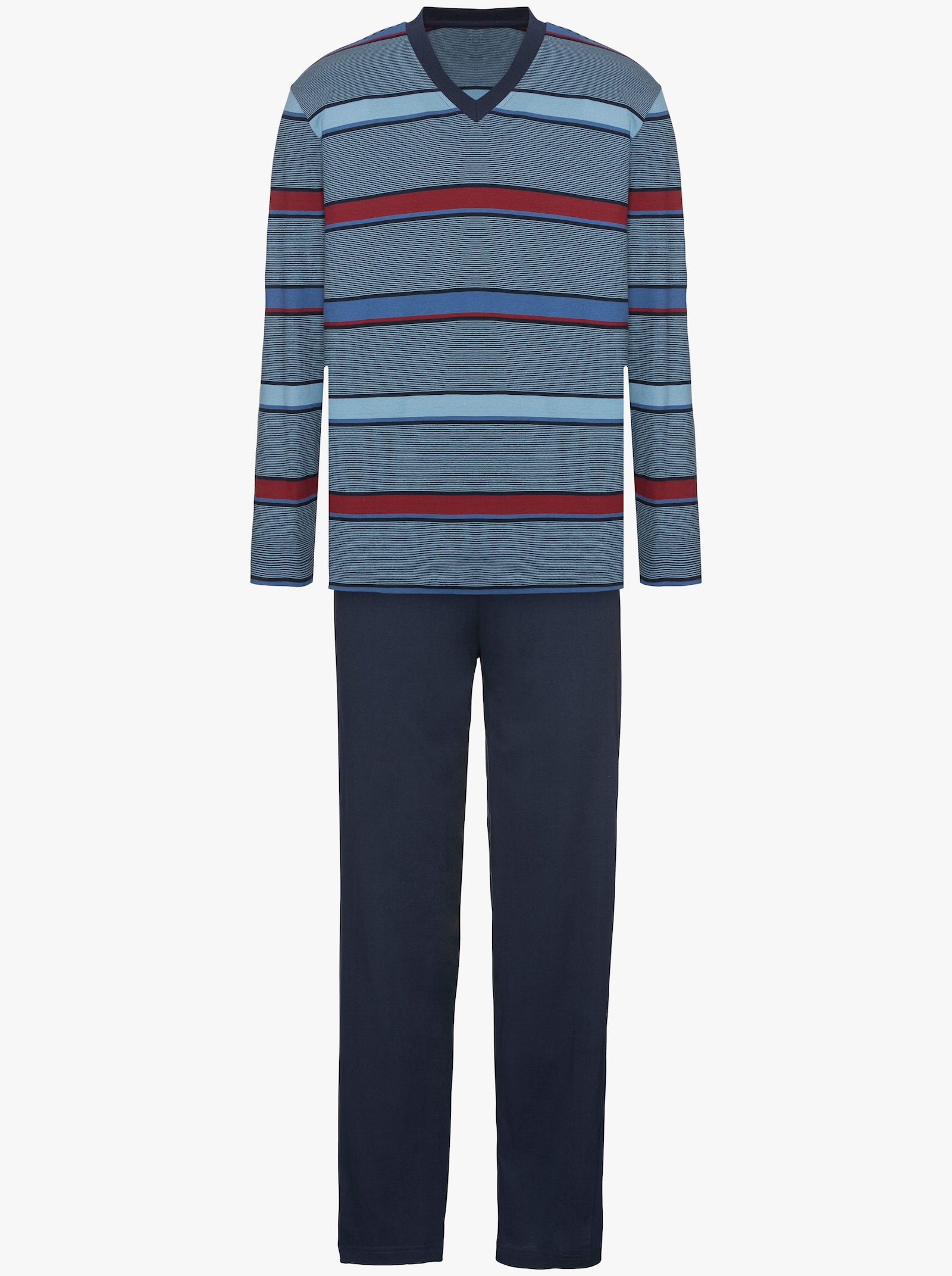 wäschepur men Schlafanzug - marine-rot-gestreift