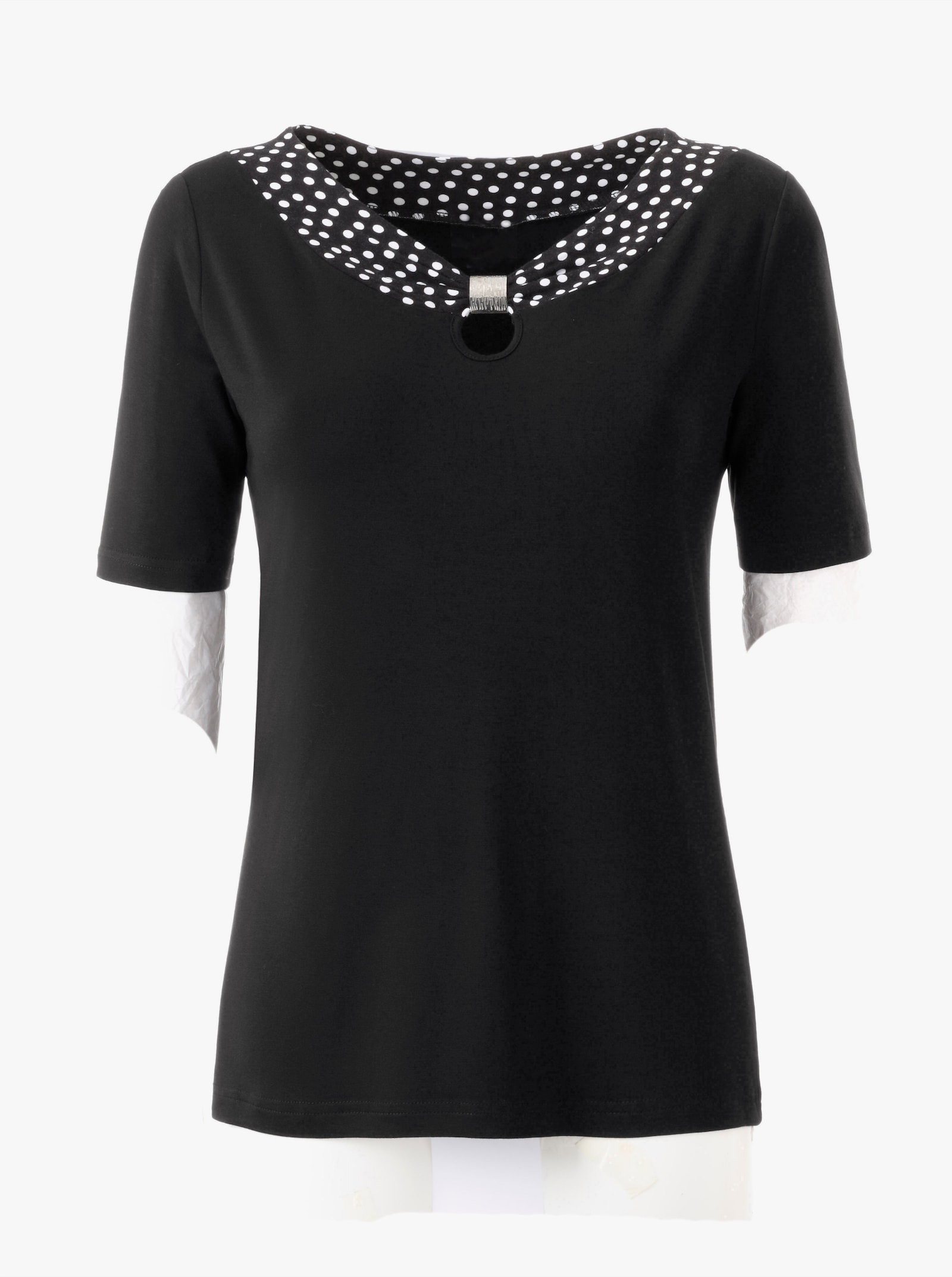 Kurzarmshirt mit Deko-Spange - schwarz