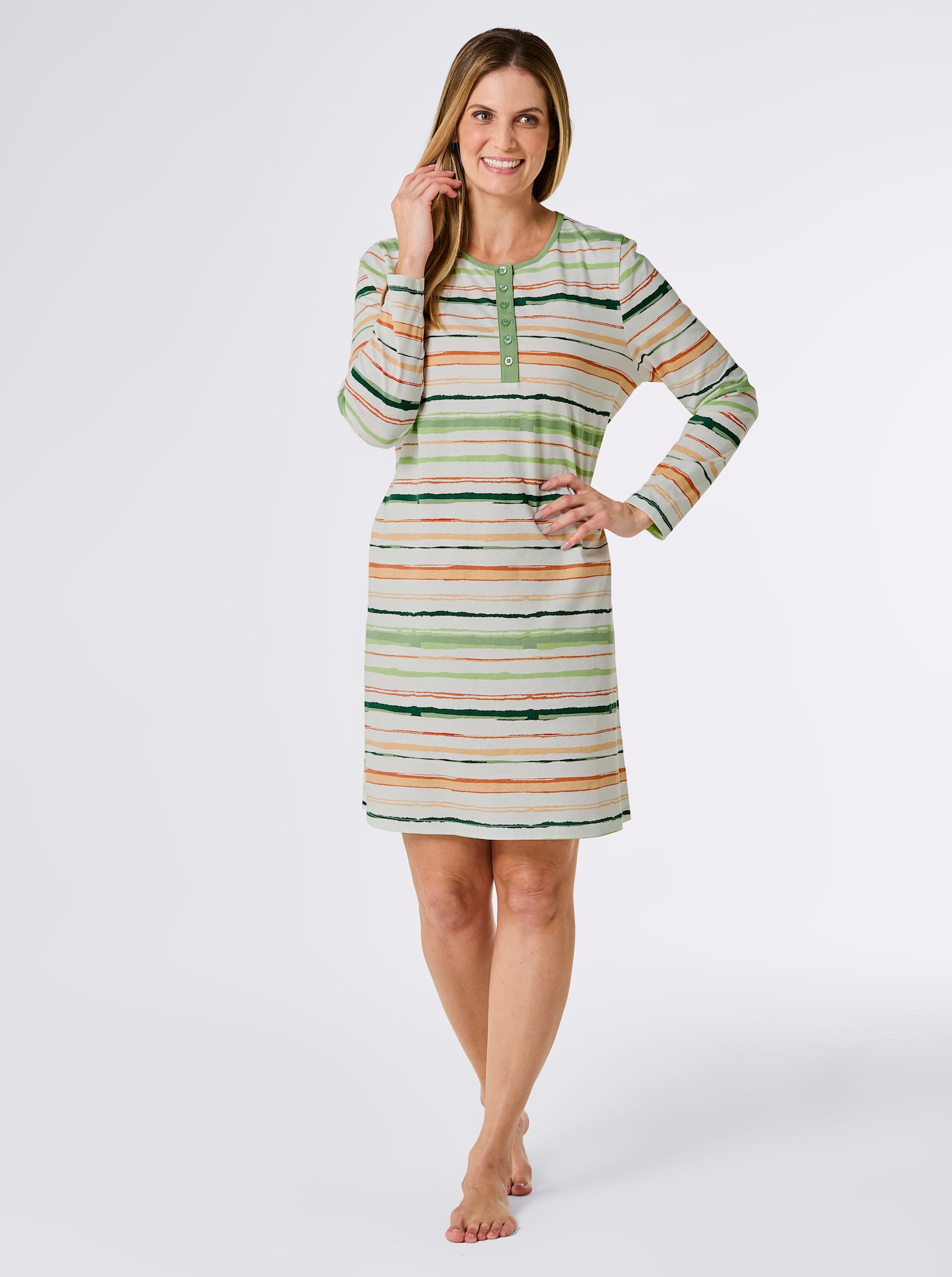 wäschepur Nachthemd - ecru-eucalyptus-gestreift