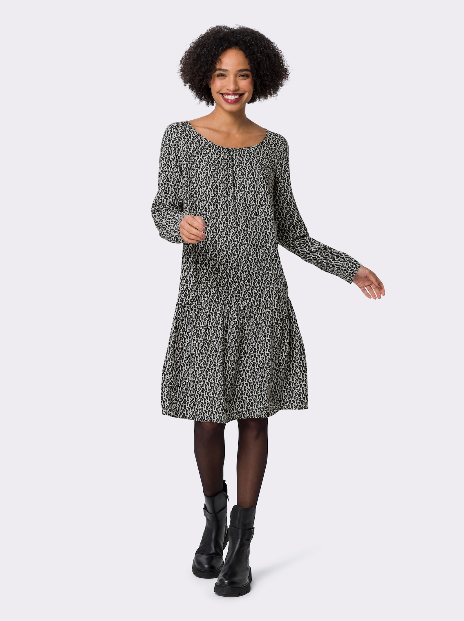 heine Druckkleid aus reiner Viskose - schwarz-champagner-bedruckt