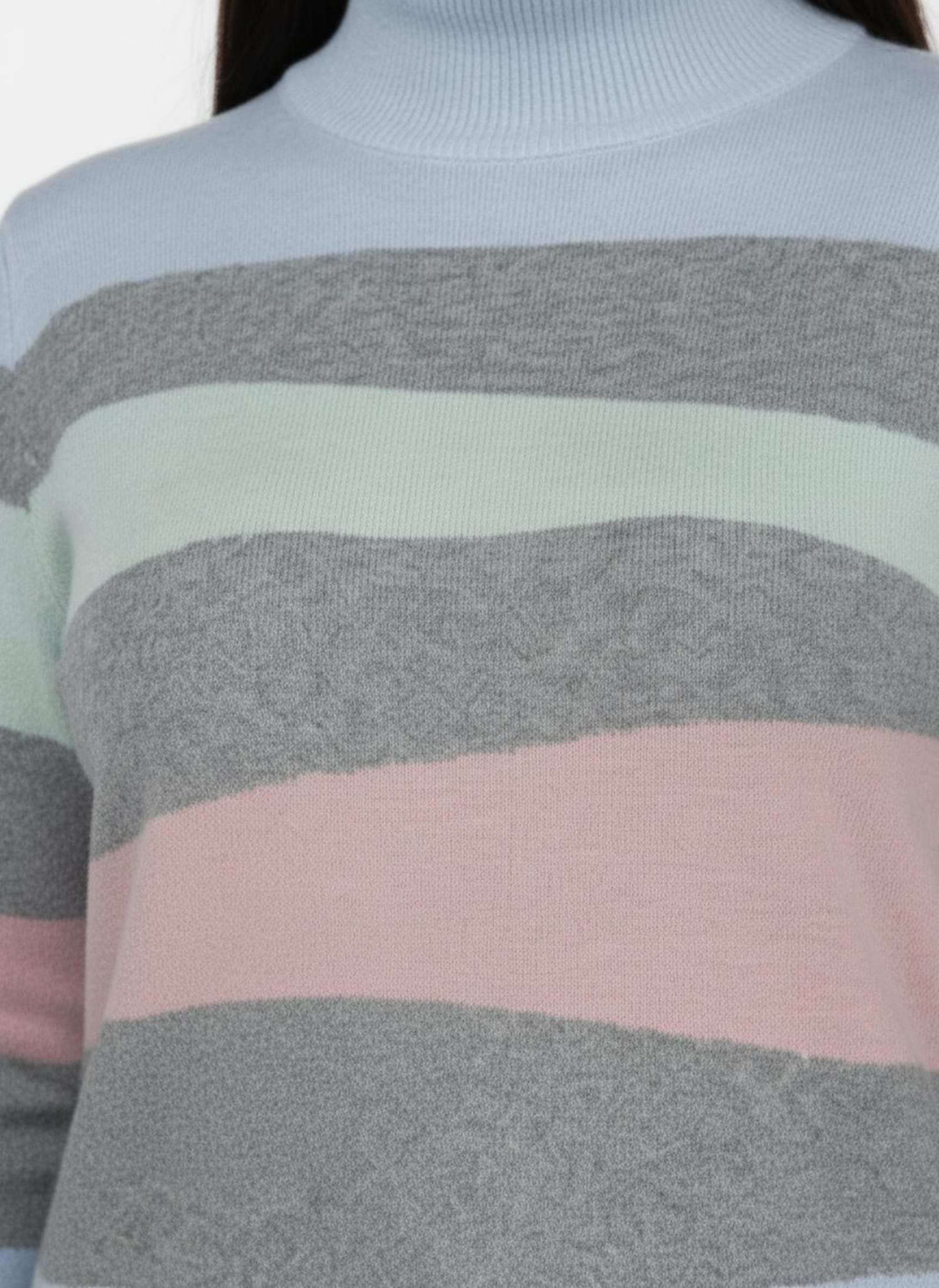 Langarm-Pullover mit Ripp-Abschlüssen, kuschelig - grau-bleu-gemustert