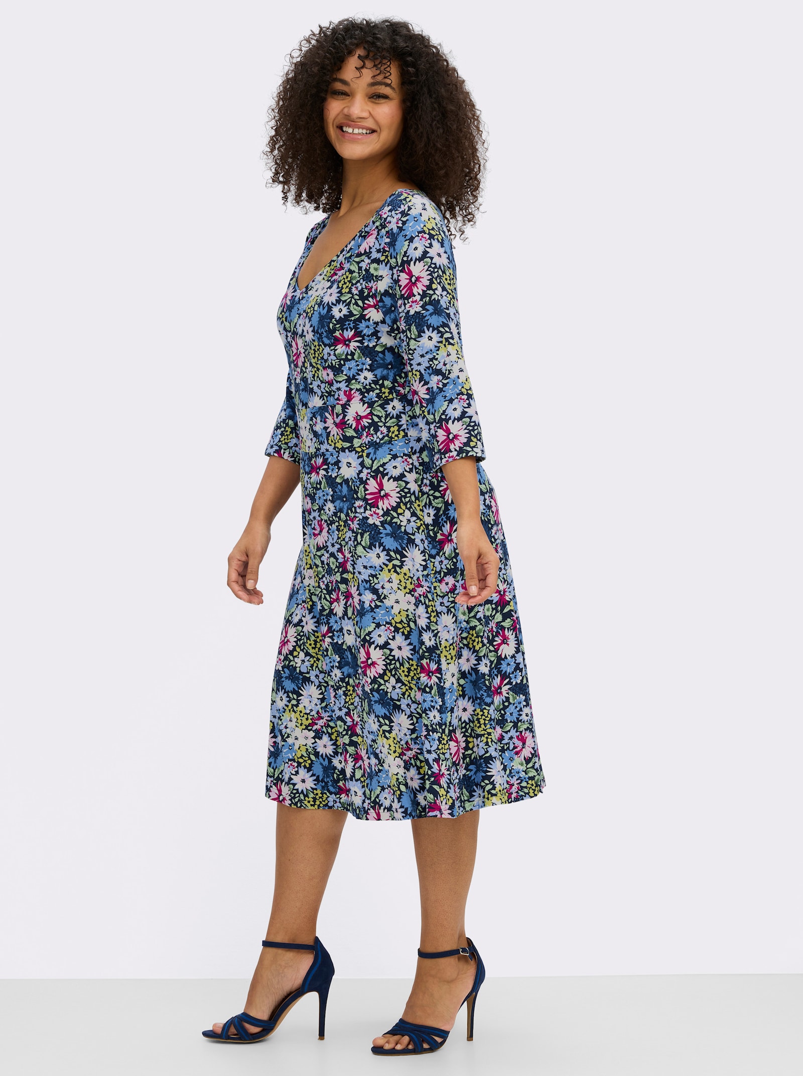 sheego by Joe Browns Jerseykleid mit Blumenprint - tiefblau-himmelblau-gemustert
