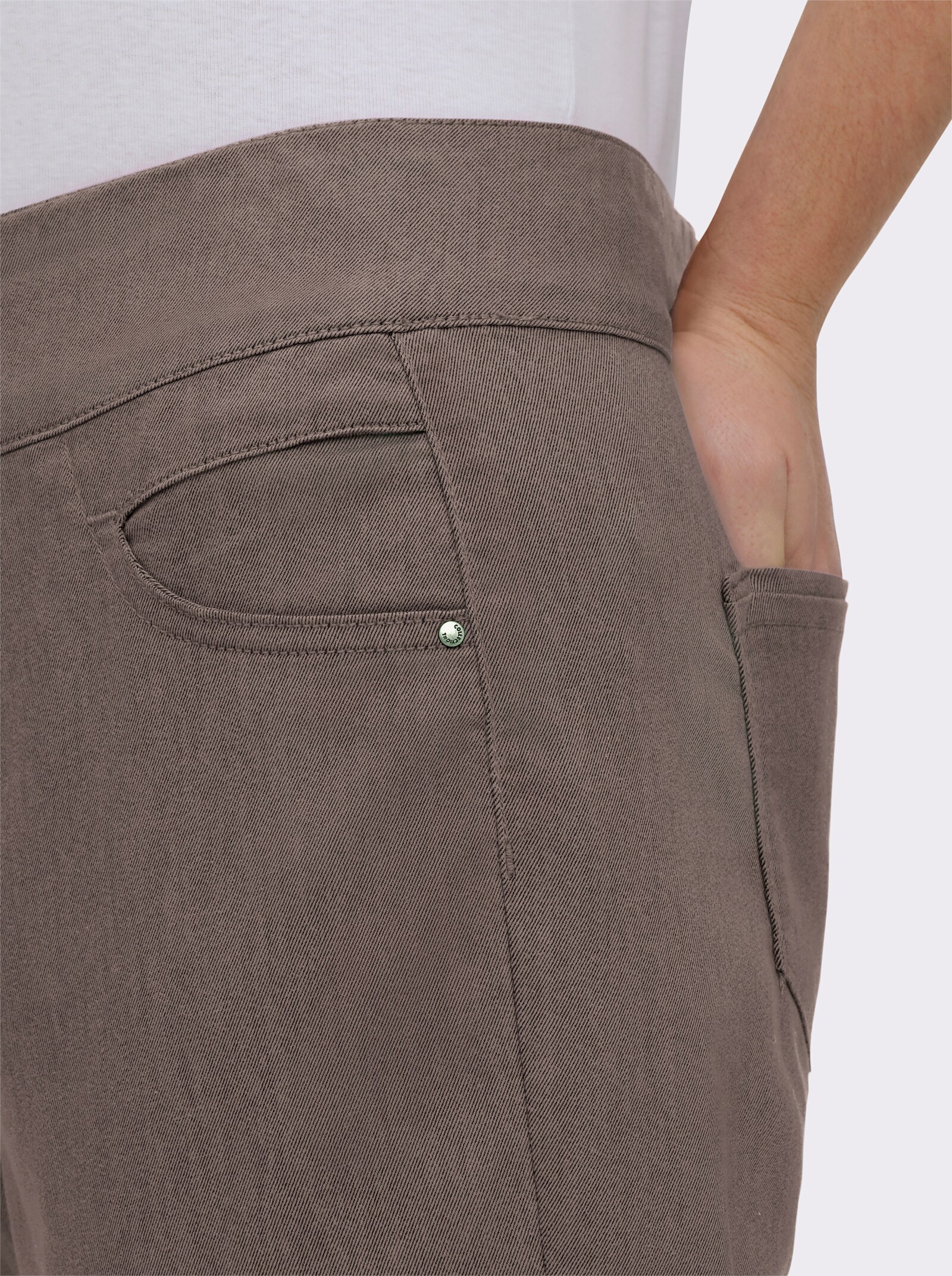 Schlupfhose mit hohem Dehnbund - dunkeltaupe