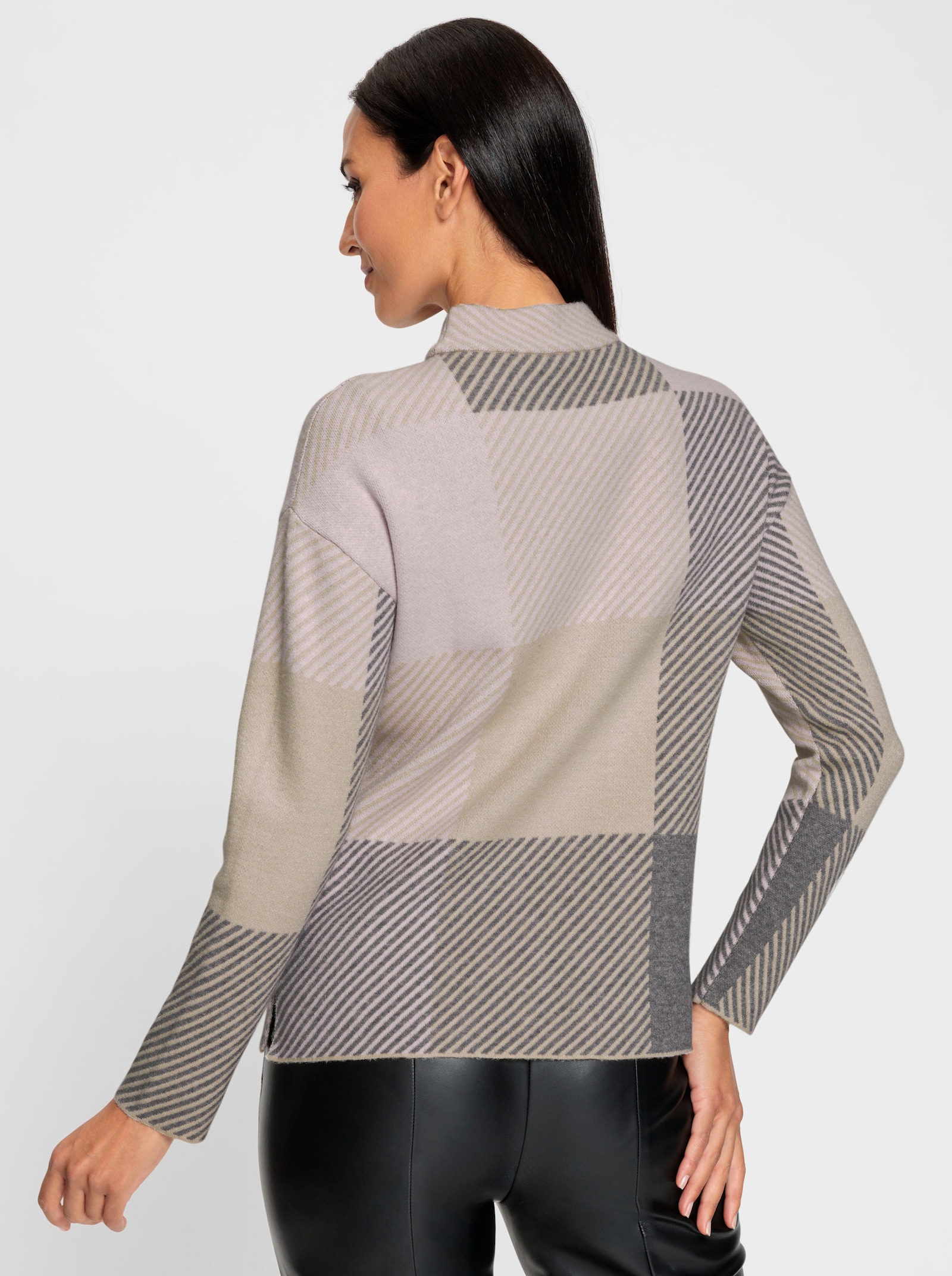 heine Jacquard-Pullover mit Seitenschlitzen - hellrosé-steingrau-gemustert