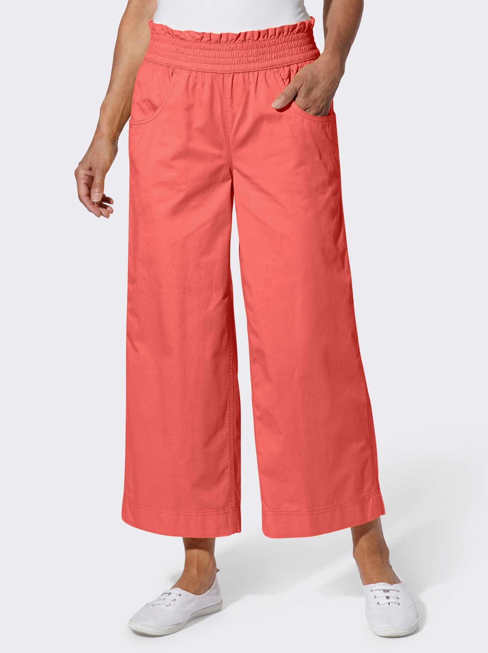 7/8-Jeans mit gesmoktem Dehnbund - grapefruit