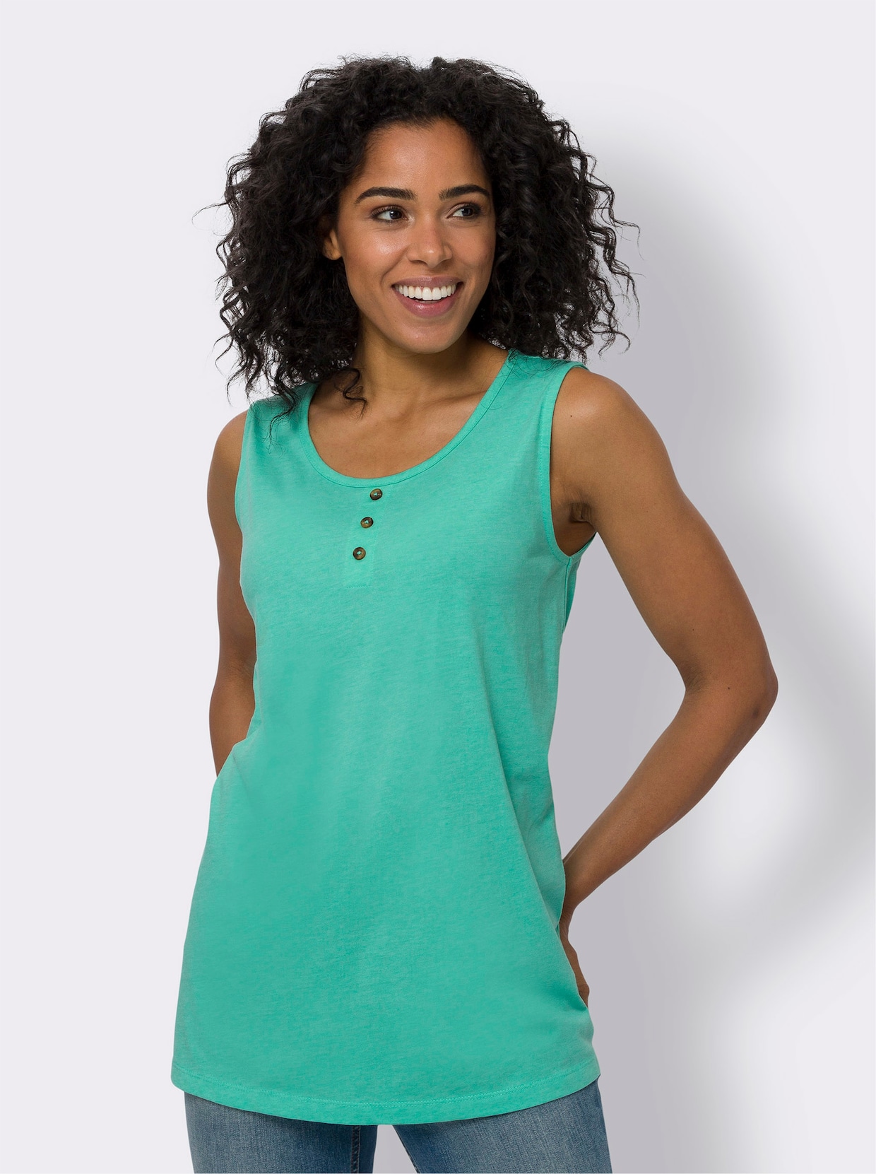 Lange top - blauwgroen gemêleerd