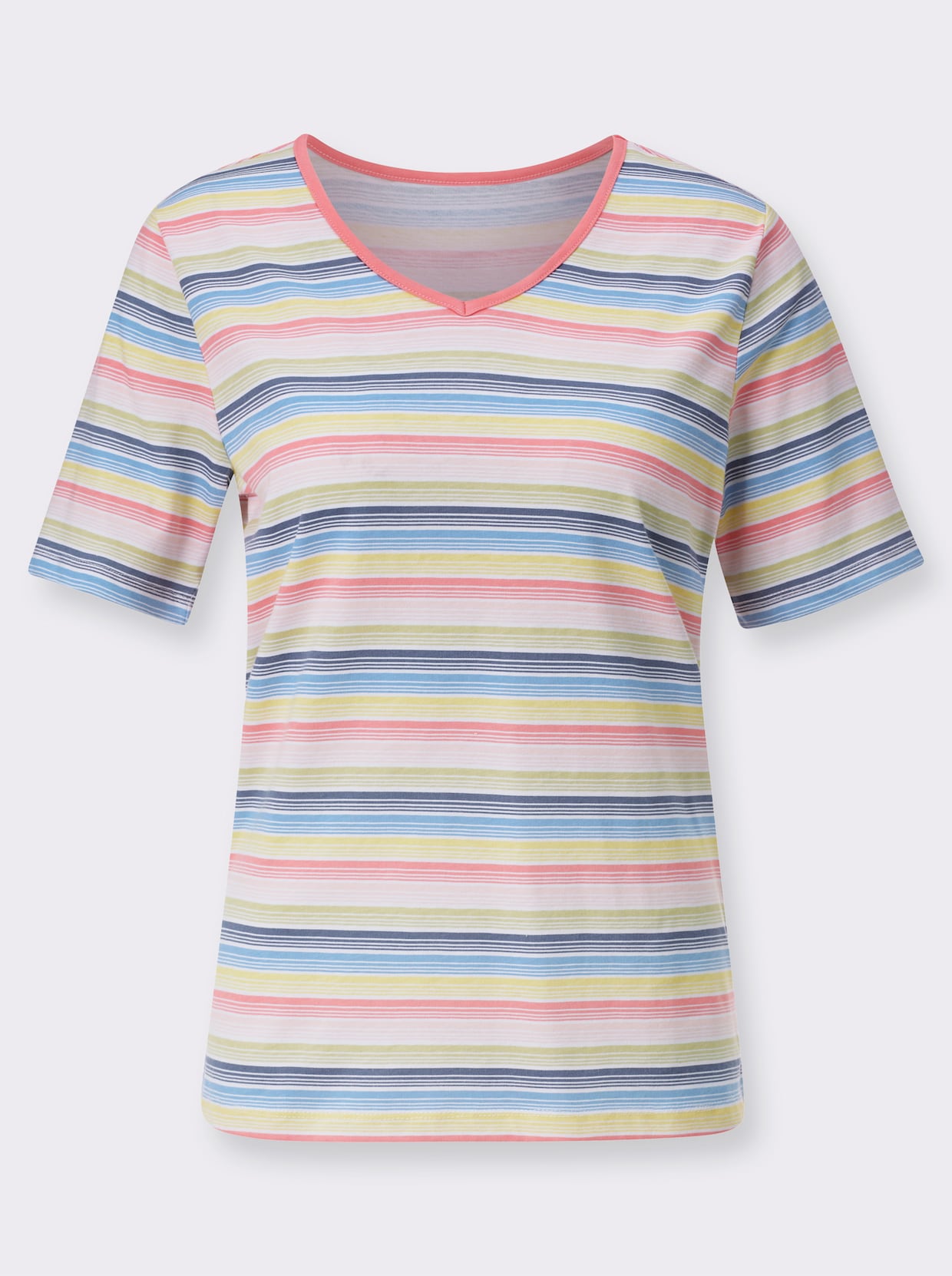 Ringelshirt - flamingo-rauchblau-geringelt