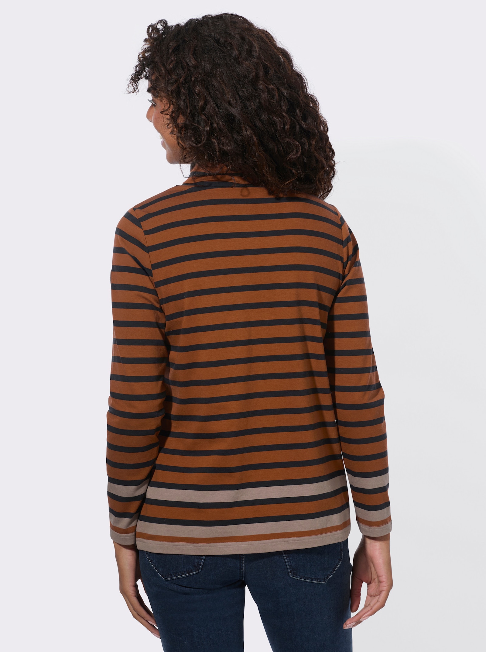 Ringelshirt mit Rollkragen - cognac-schwarz-geringelt