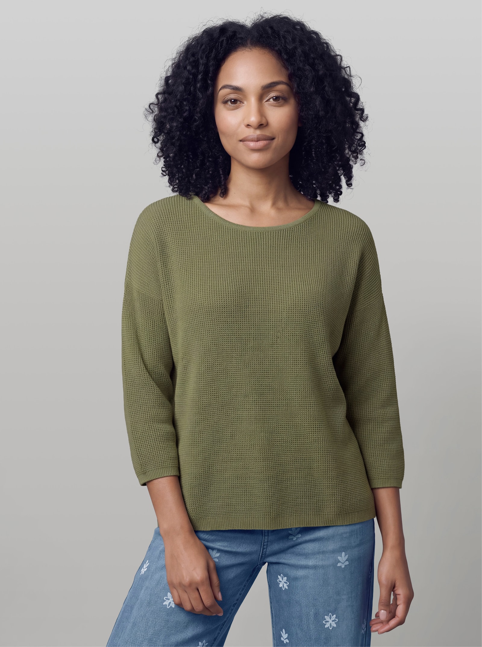 heine 3/4-Arm-Pullover mit Rippenbündchen - khaki