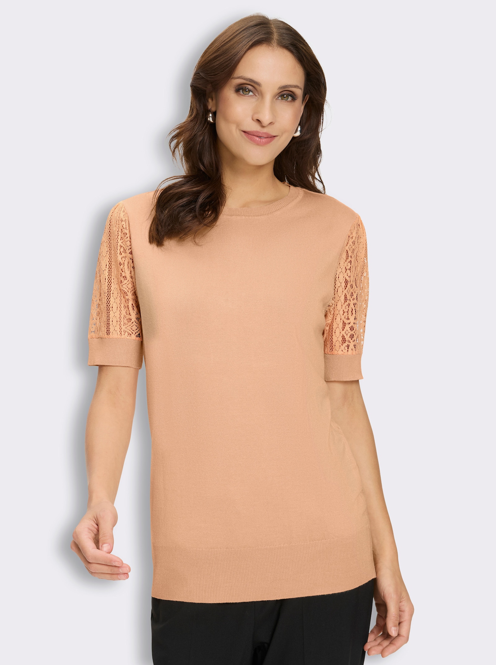 Kurzarmpullover mit Puffärmeln - apricot