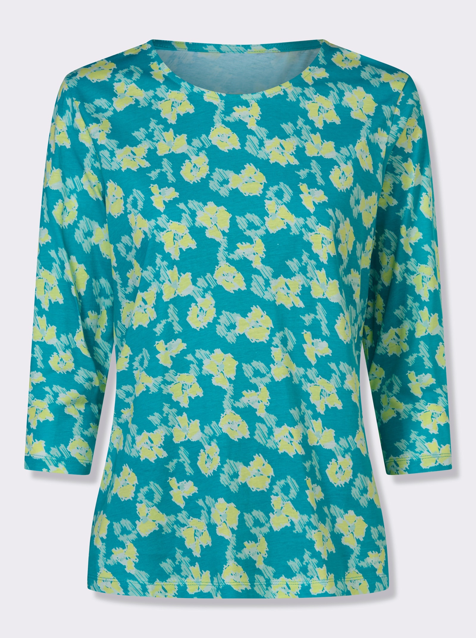 3/4-Arm-Shirt allover bedruckt, Baumwolle - türkis-pistazie-bedruckt