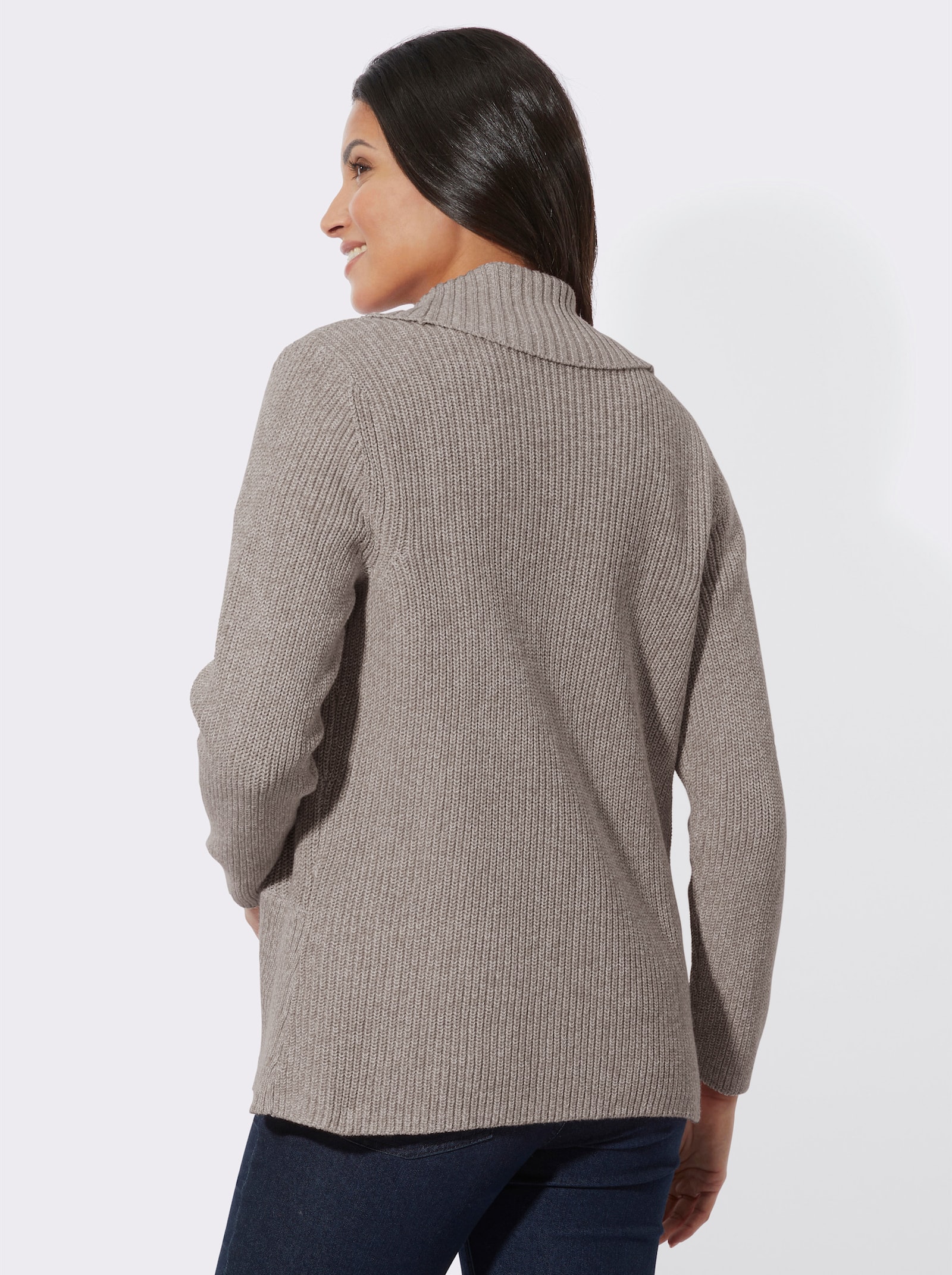 Strickjacke mit Schalkragen - taupe-ecru-meliert