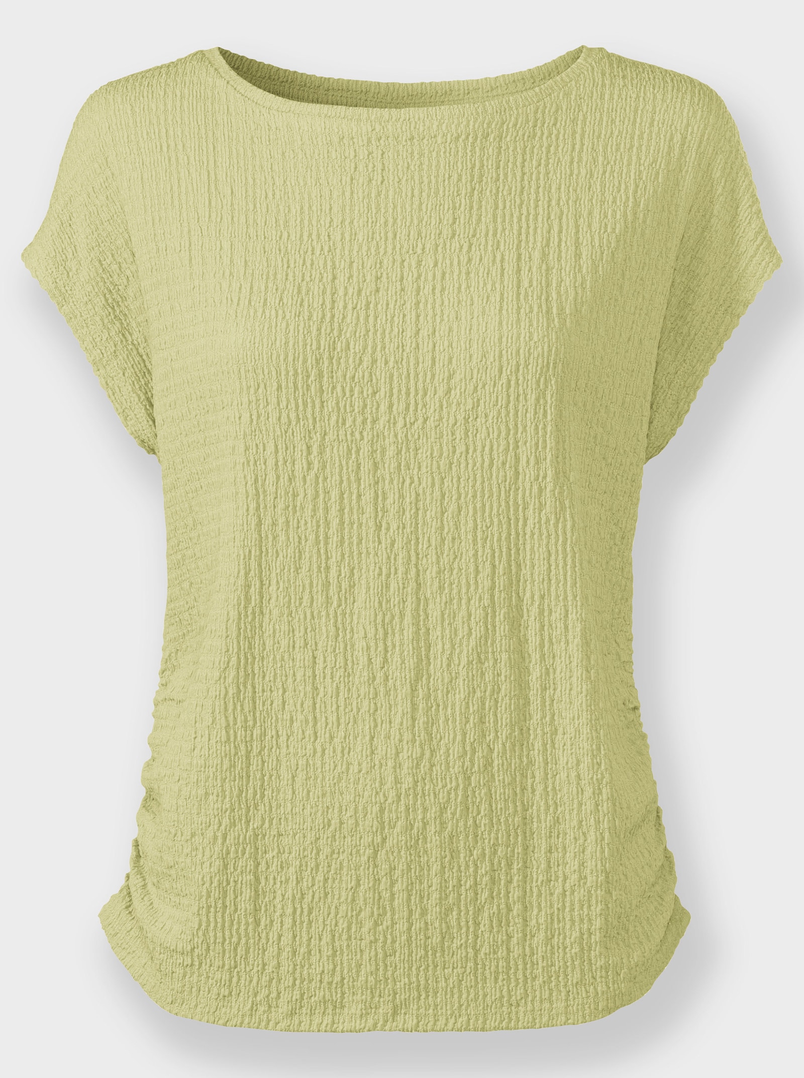 Rundhalsshirt mit seitlicher Raffung - lindgrün